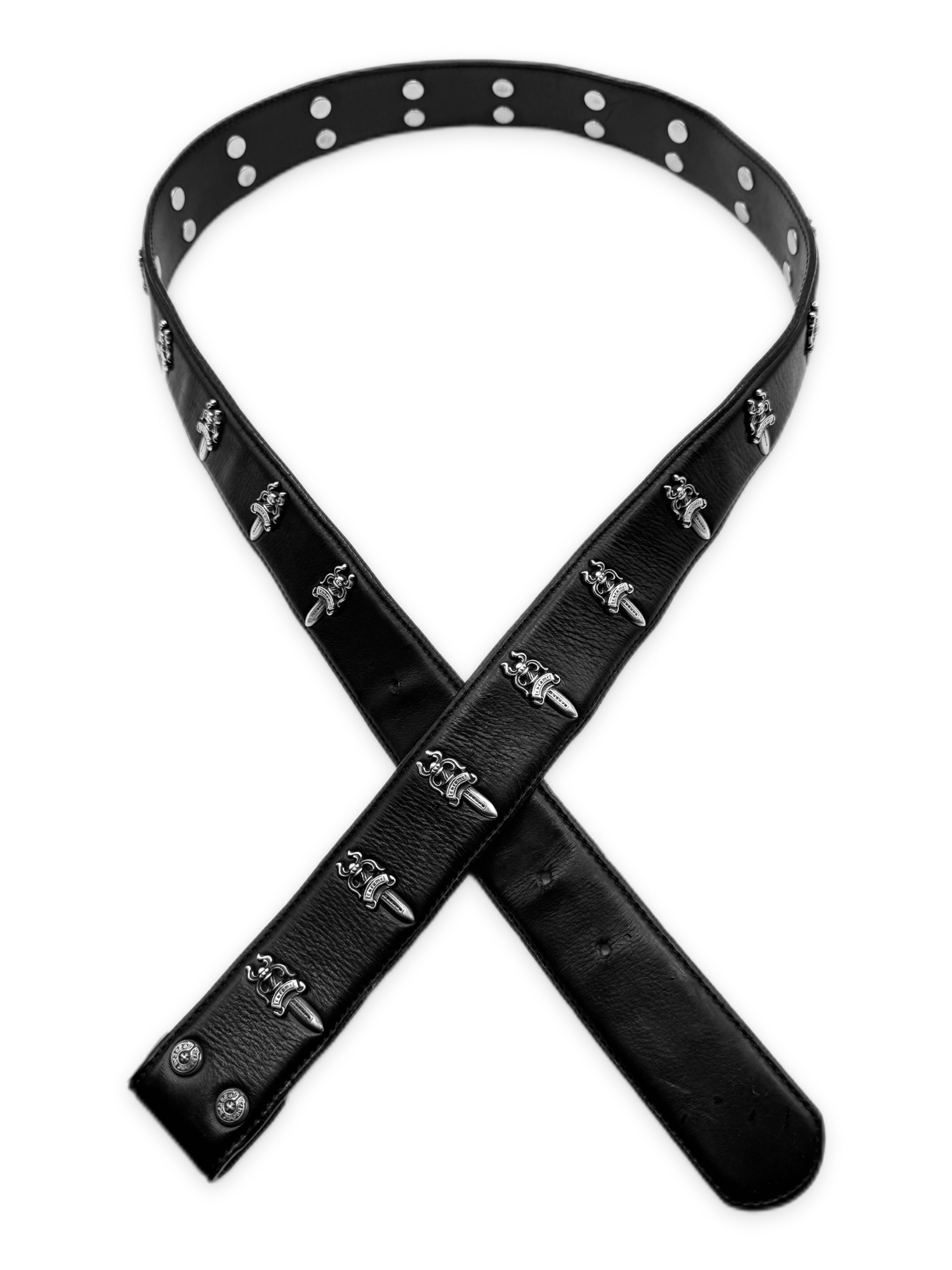 Chrome Hearts Flooded Dagger Monogram .925 Silver Black Leather Strap