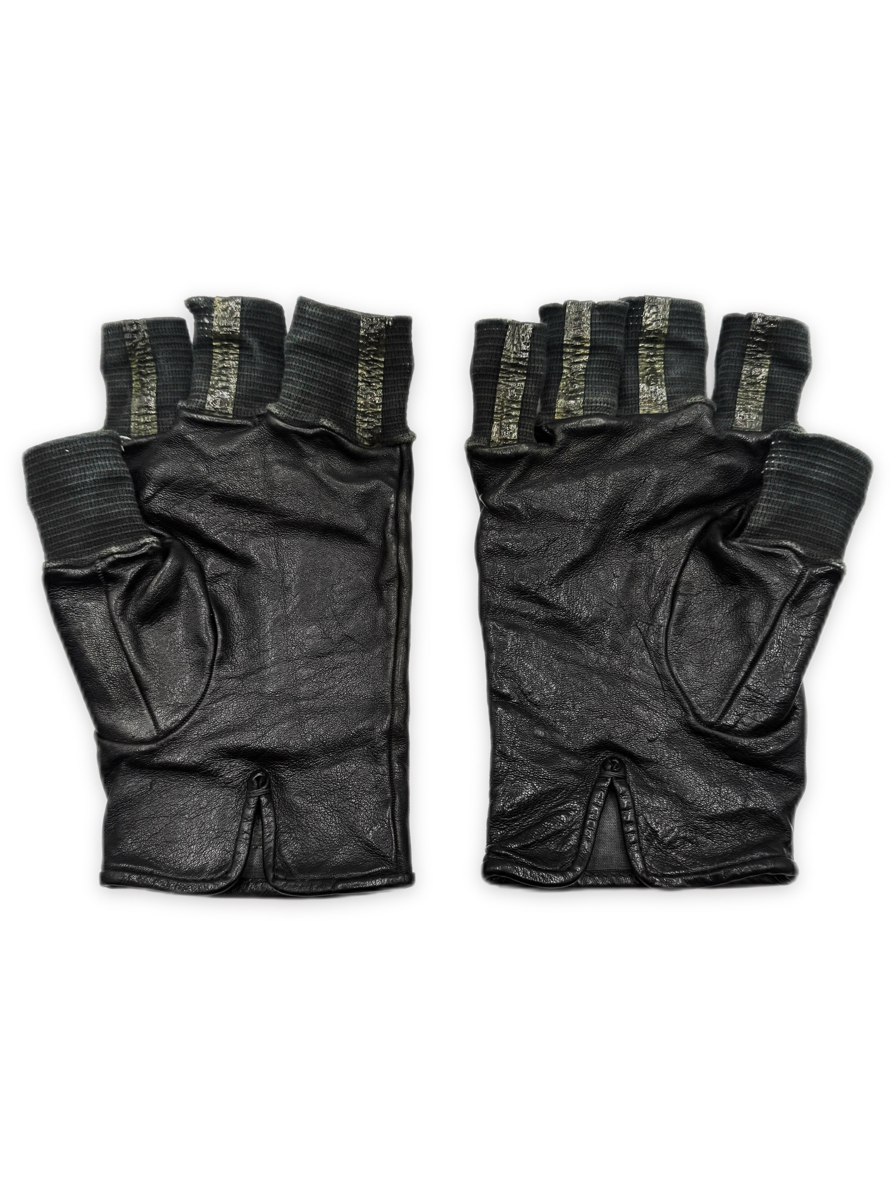 Carol Christian Poell Fingerless Tape Seam Black Leather Disparate Gloves