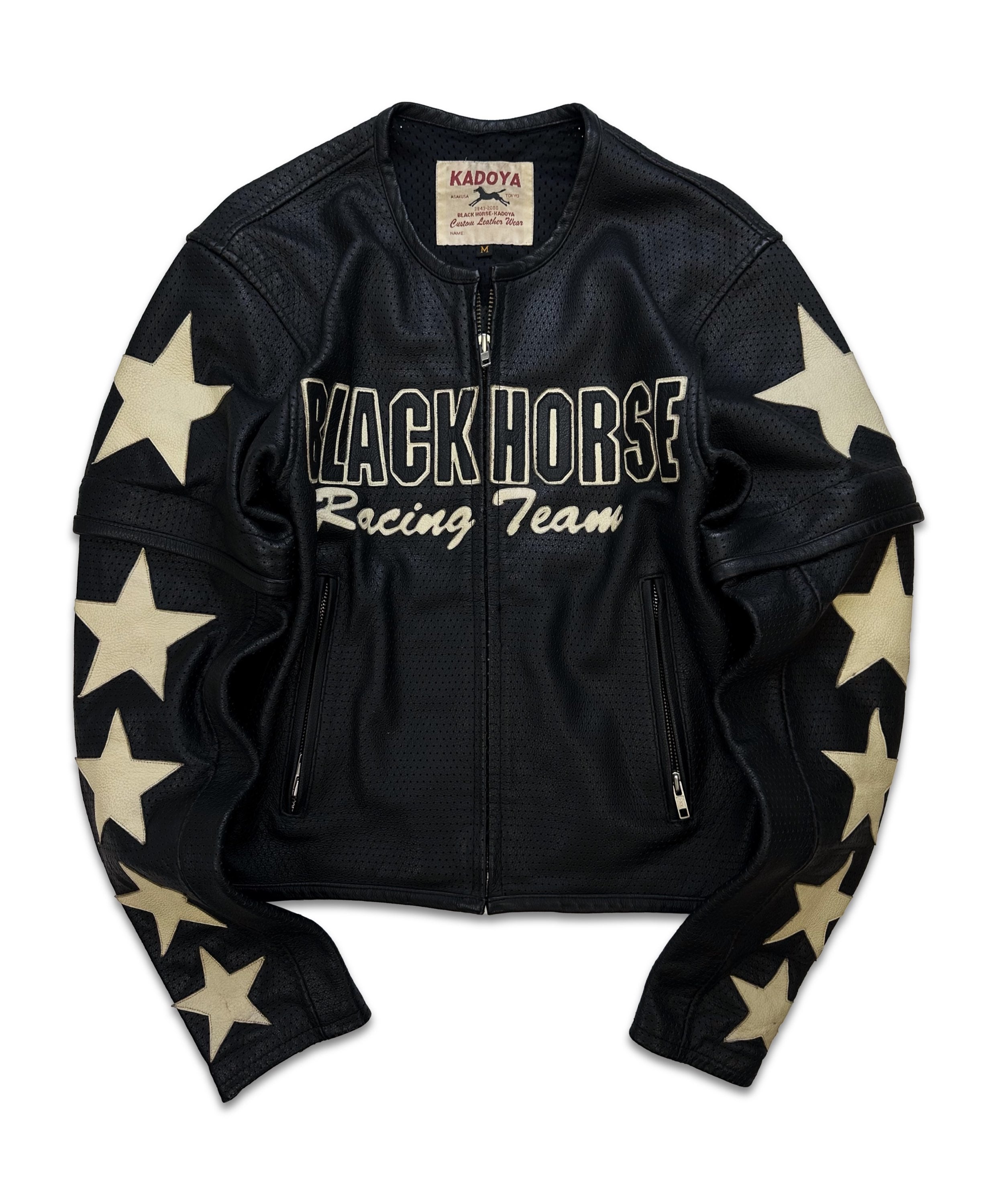 90s Kadoya ‘Black Horse’ Perforated Leather Star Biker Jacket