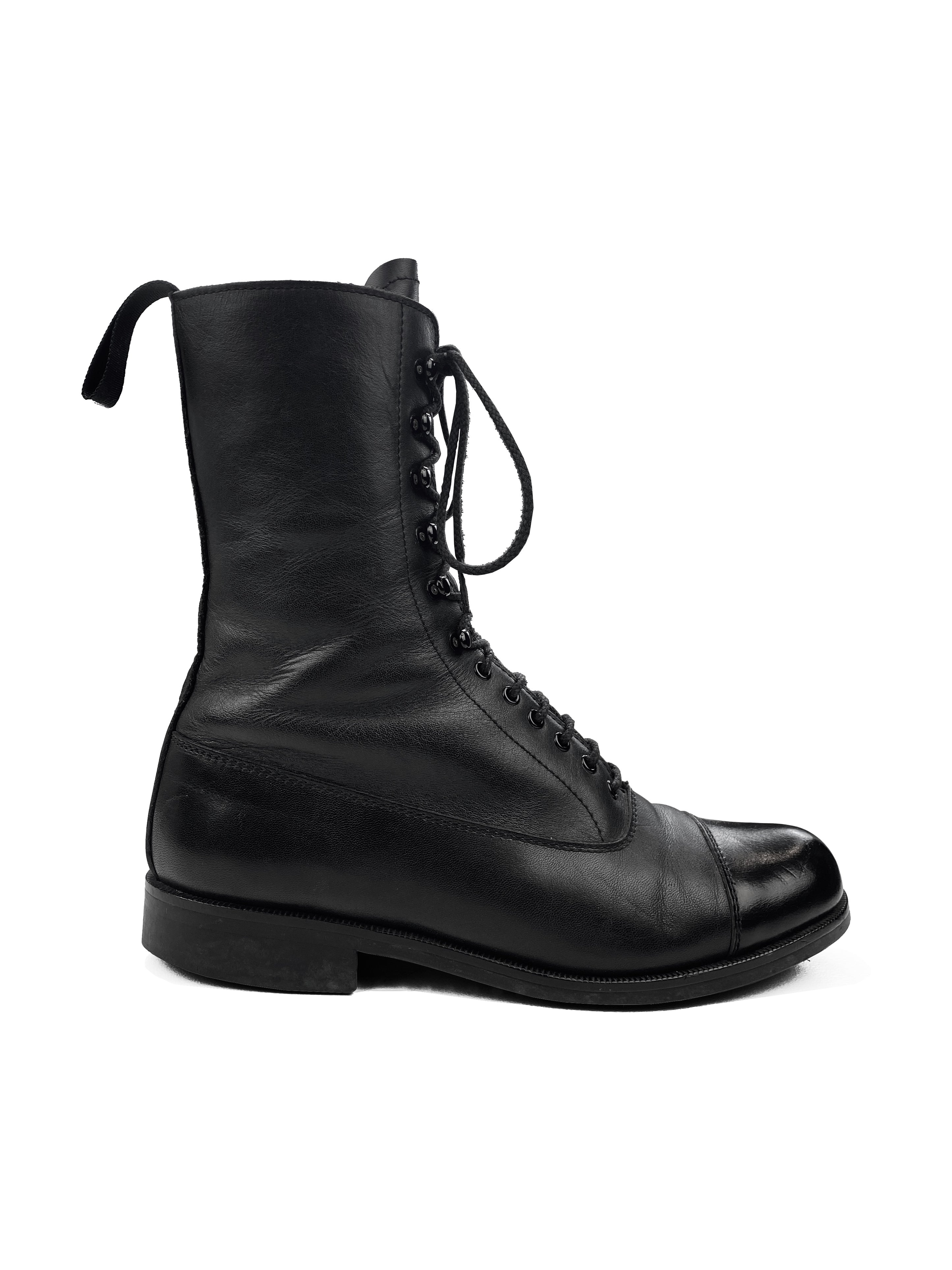 Yohji Yamamoto Weaved Lace Leather Combat Boots