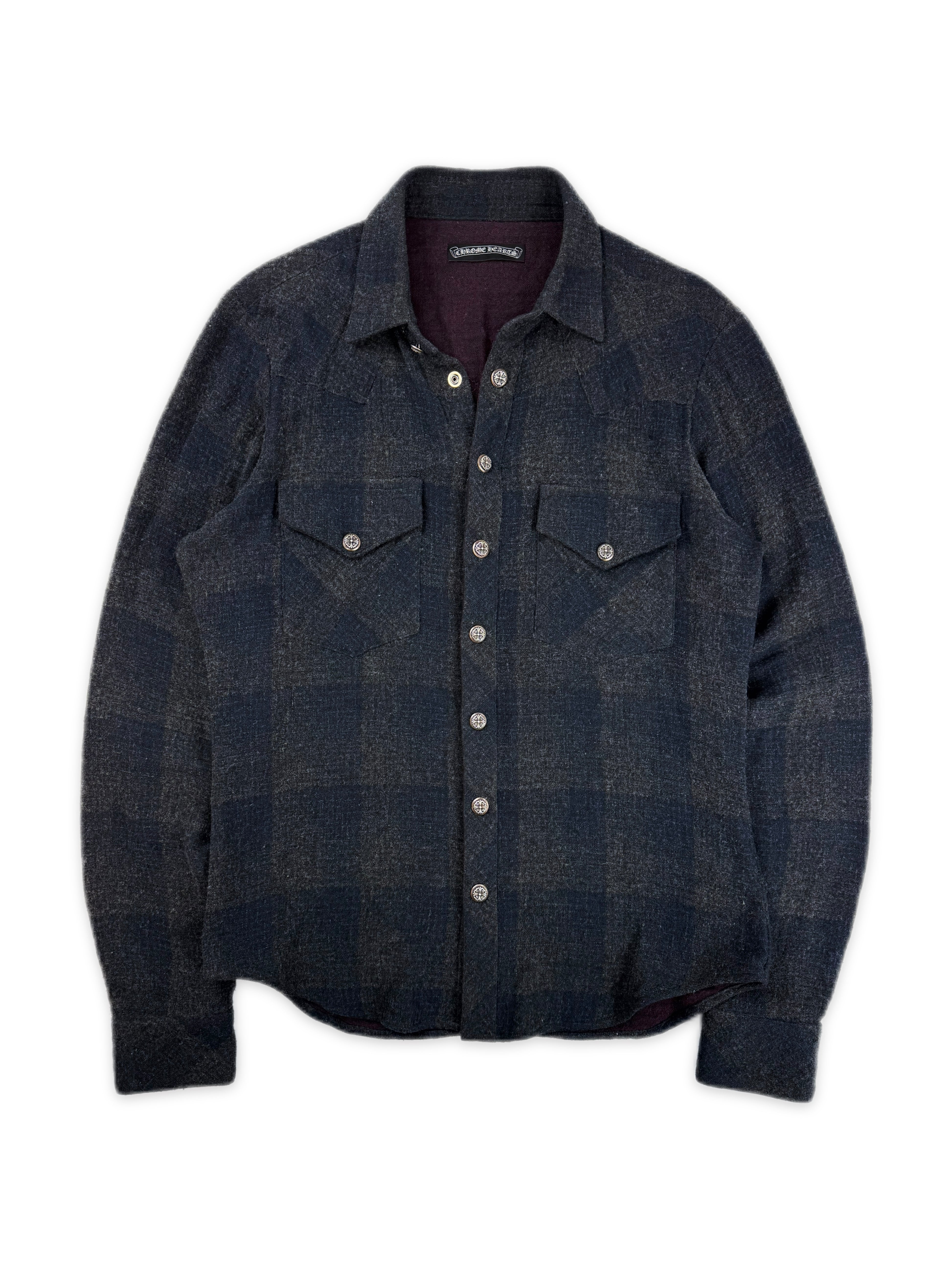 Chrome Hearts Wool Leather Cross Patch Oval Button Flannel Jacket