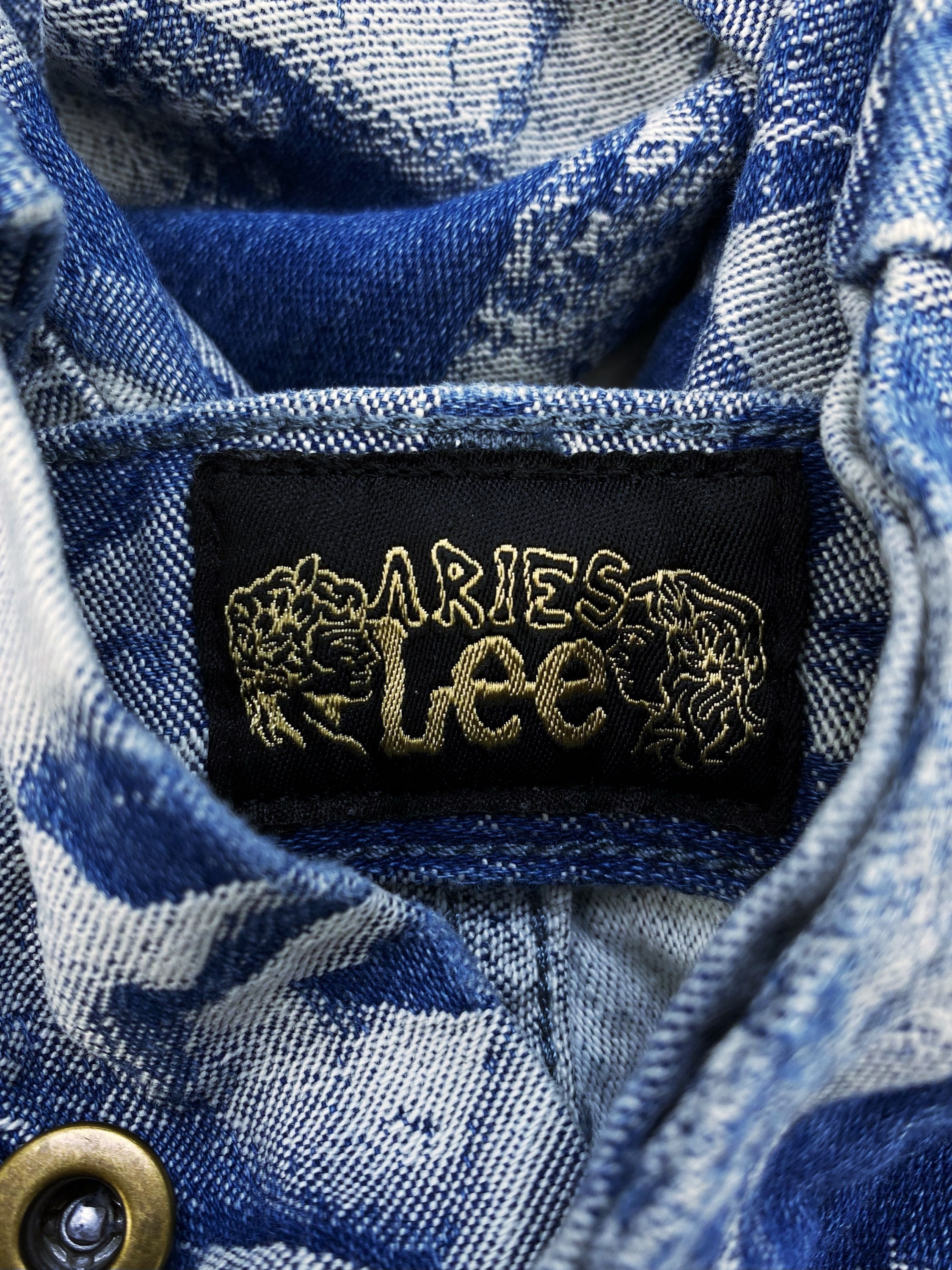 AW21 Aries x Lee ‘Roman Faces’ Blue Wash Full Print Denim Jeans