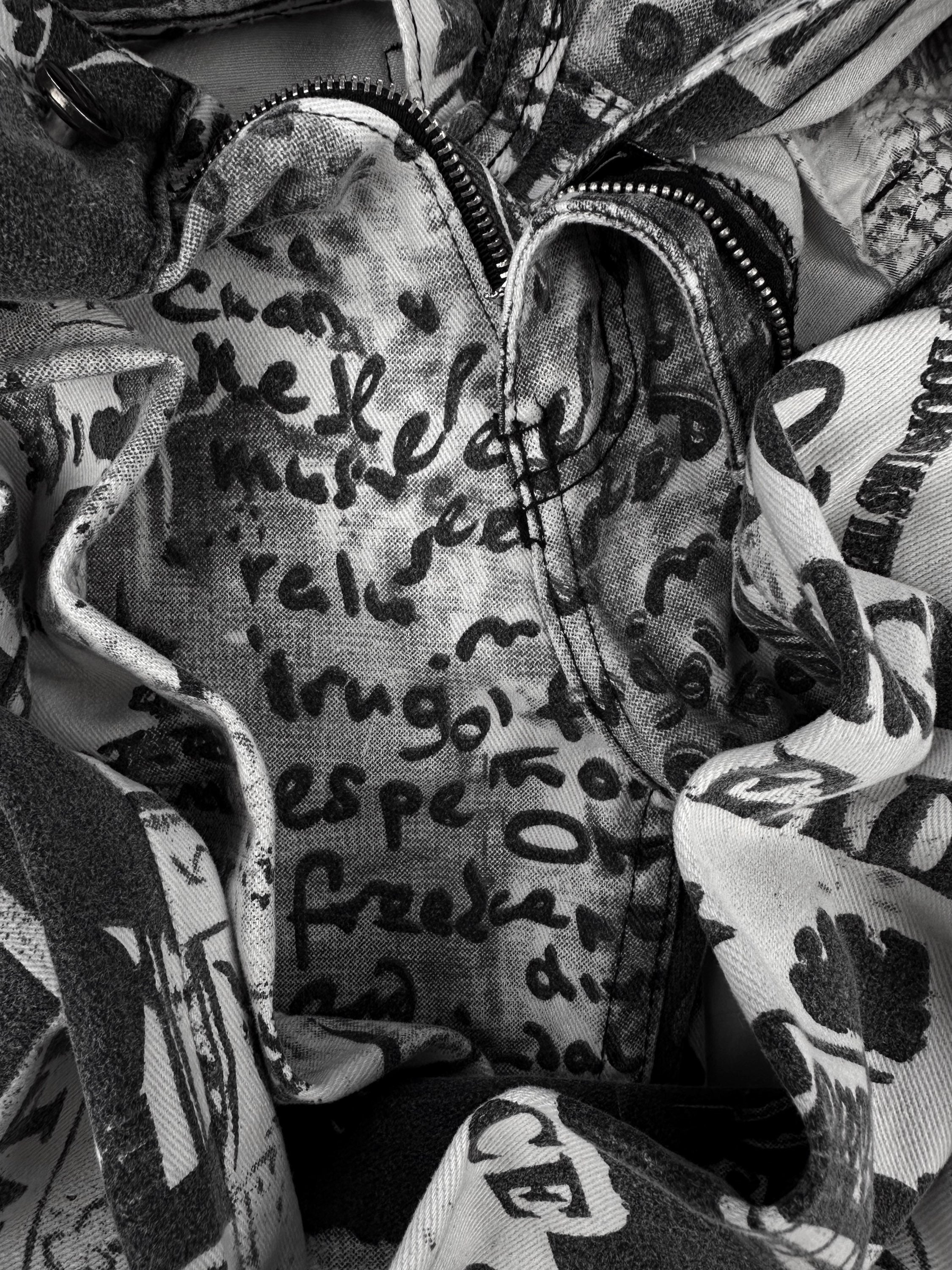 00s Roberto Cavalli ‘Newspaper’ Full Print Script Denim