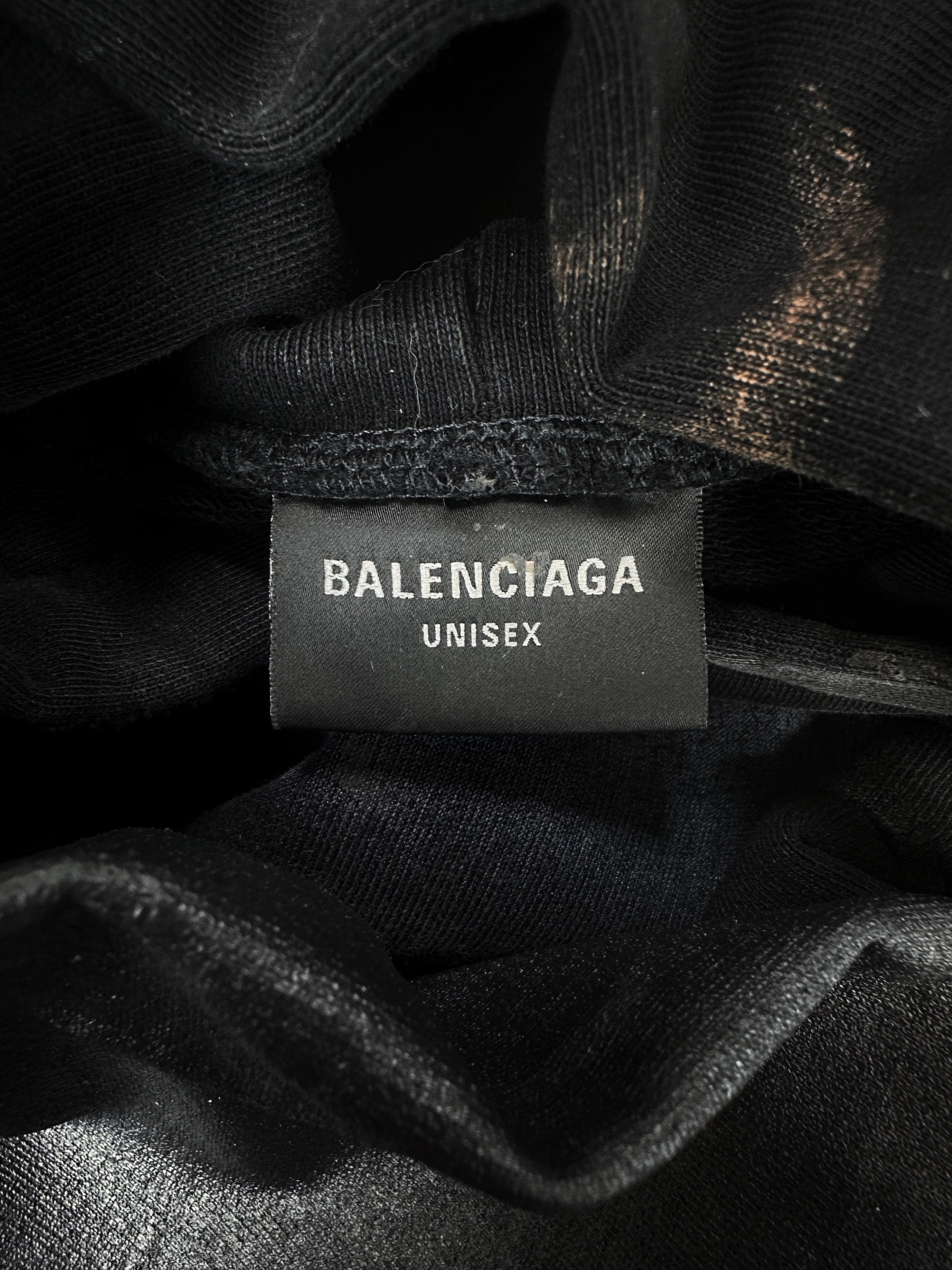SS24 Balenciaga ‘Paris Moon’ Upside Down Waxed Distressed Hoodie