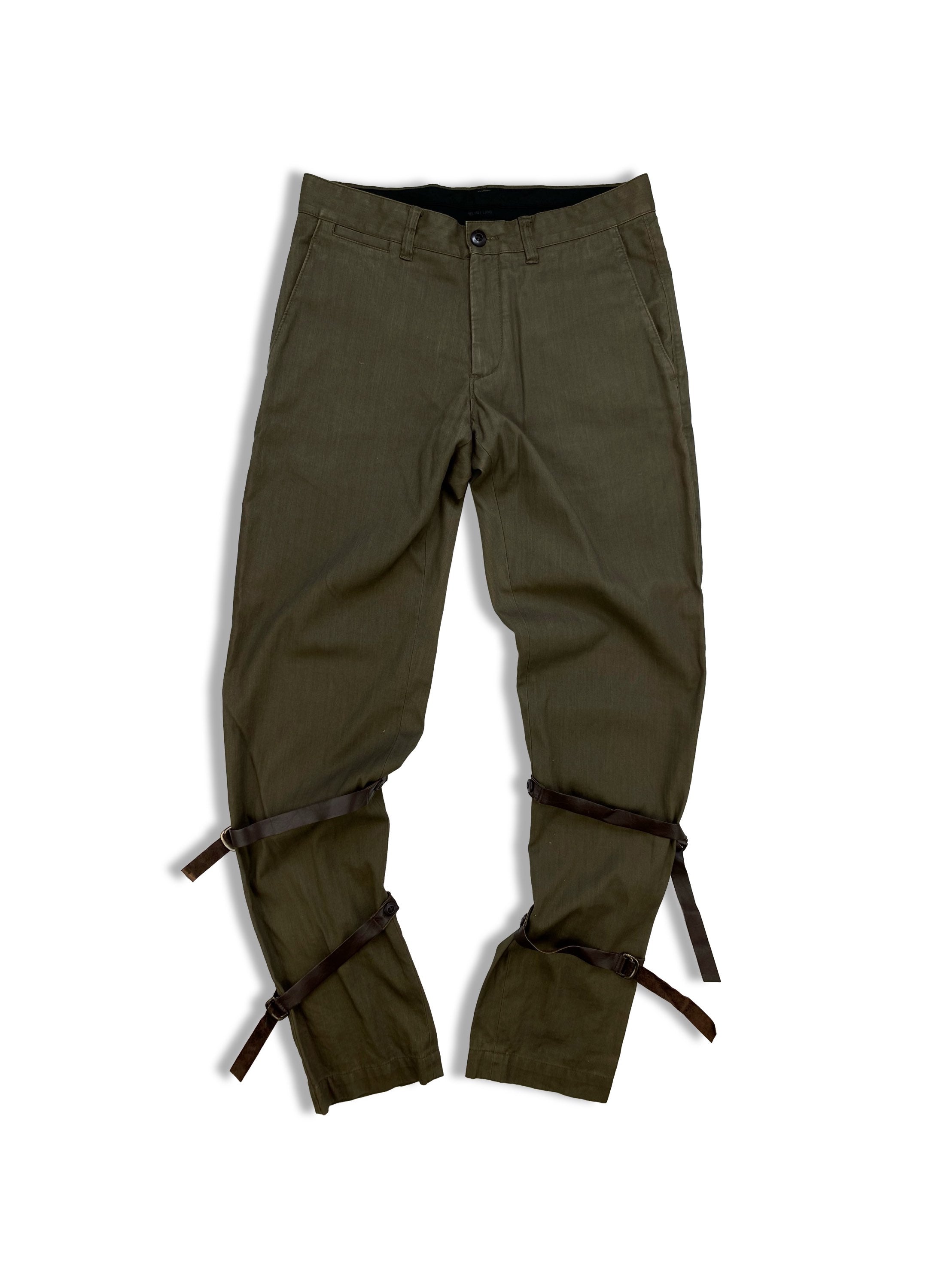 AW04 Helmut Lang Leather Strap Olive Green Bondage Pants