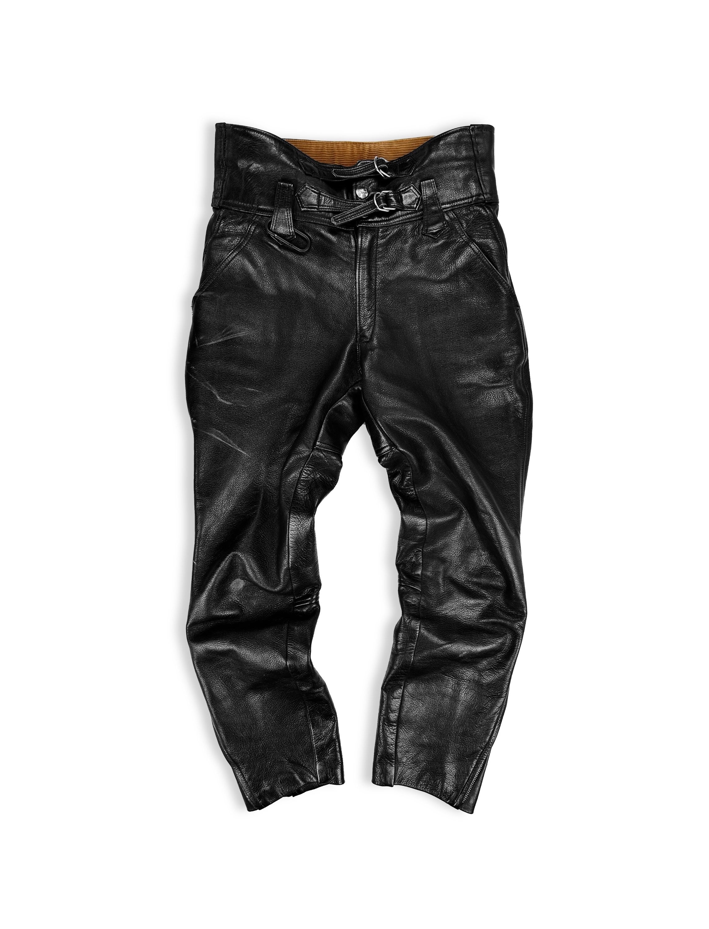 Kadoya Black Leather Reinforced Belted Biker Pants