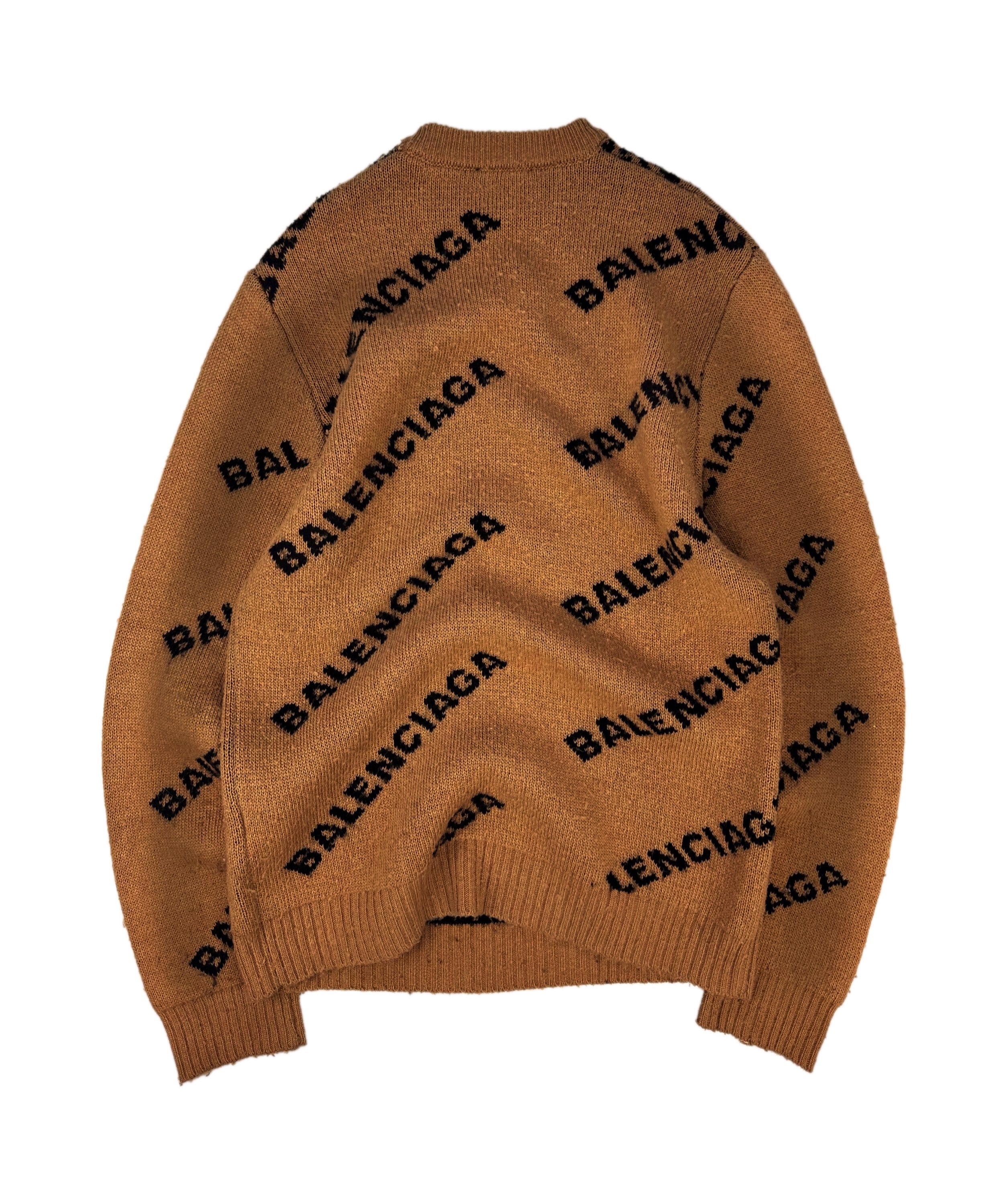 AW17 Balenciaga ‘Monogram’ Spellout Logo Tan Knit Sweater