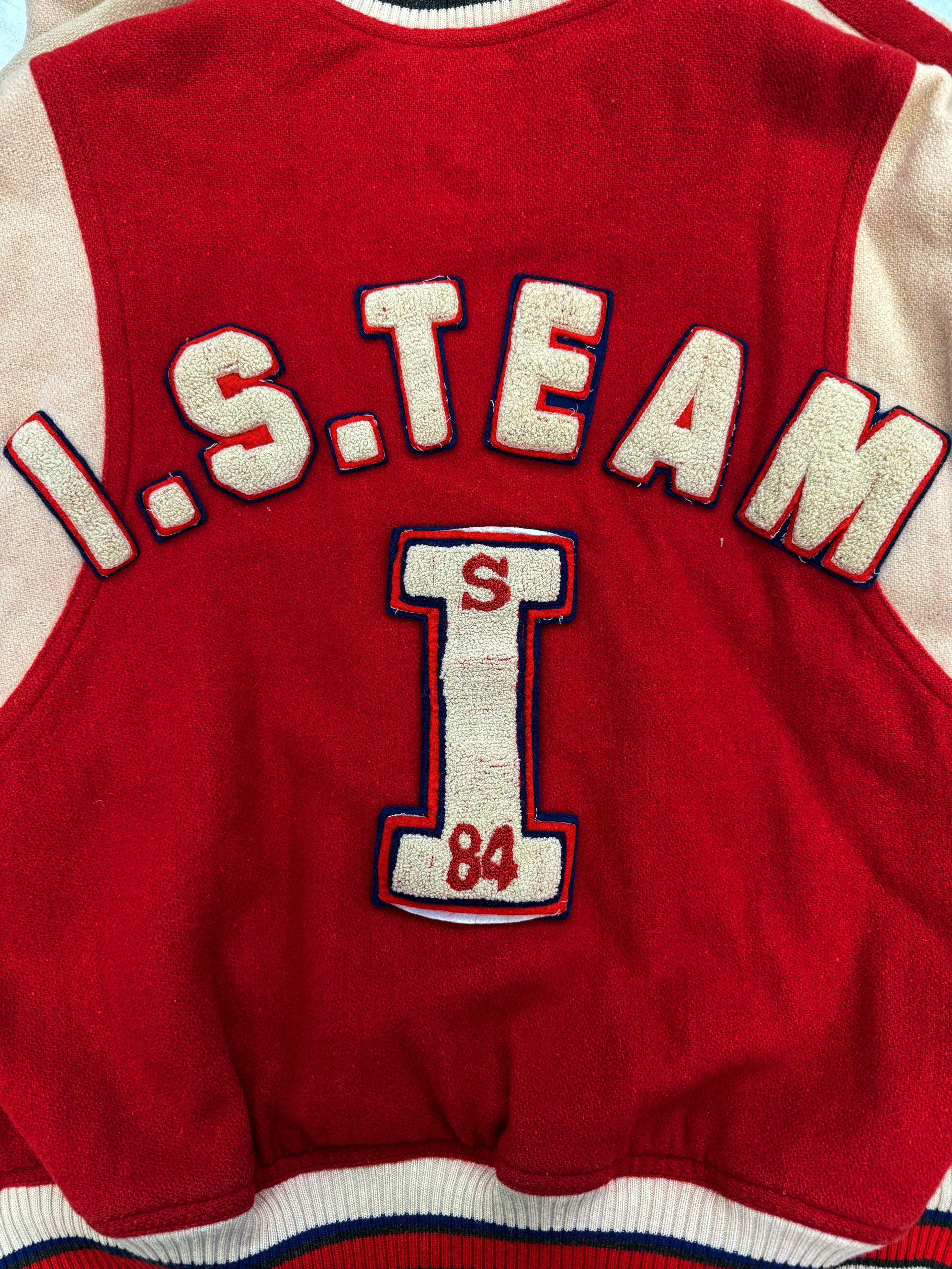 1984 Issey Miyake Sport ‘I.S. Team’ Red Leather Varsity Jacket