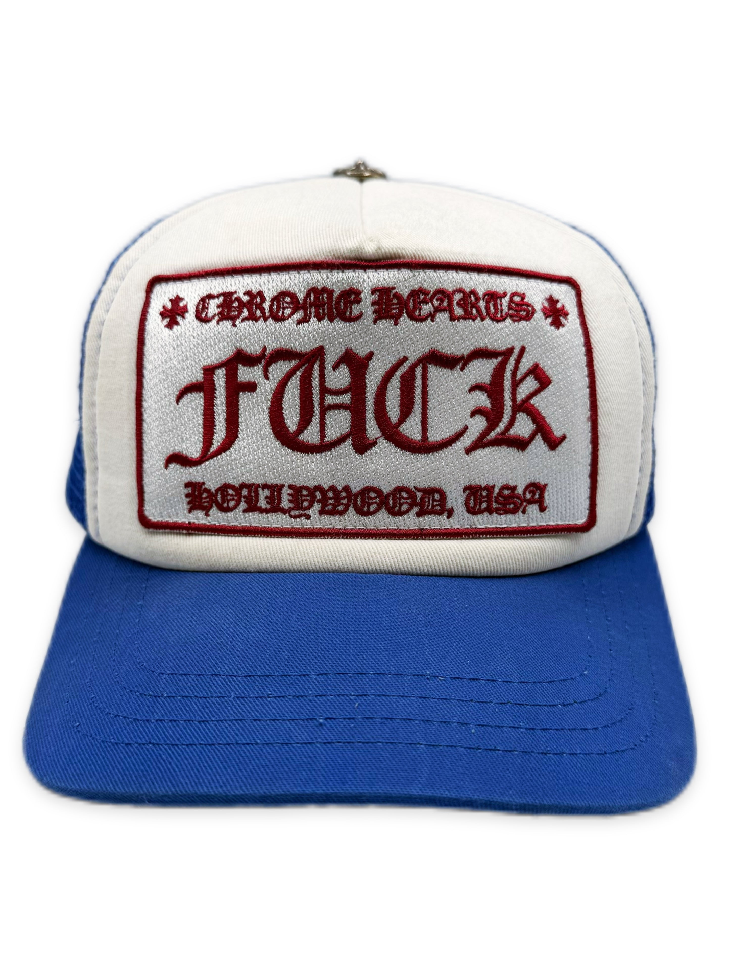 Chrome Hearts ‘Fuck’ Hollywood Exclusive Blue Mesh Trucker Hat