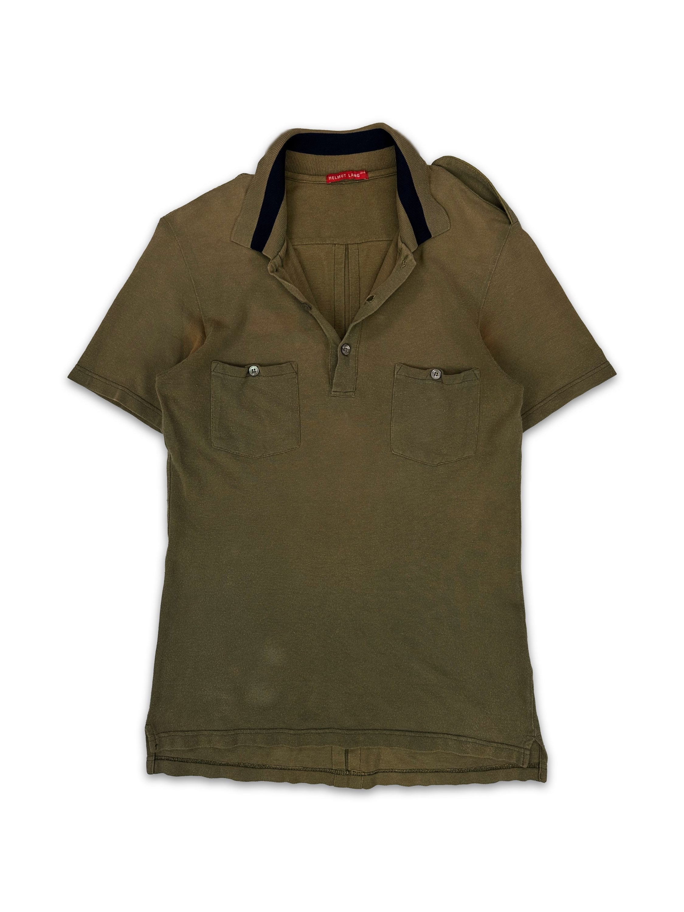 00s Helmut Lang Olive Green Multi Pocket Collared Shirt