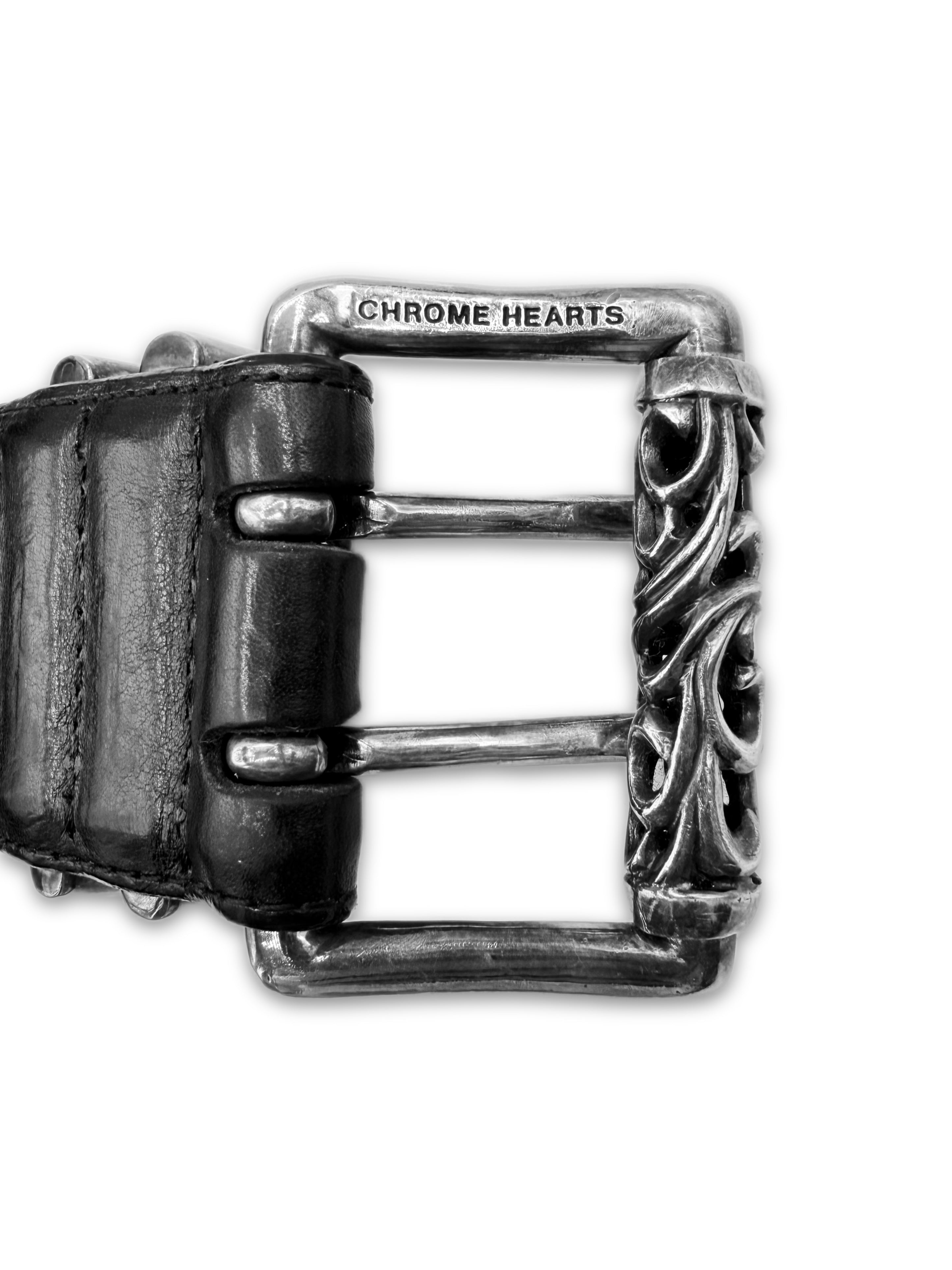 Chrome Hearts Double Roller Eyelet Black Leather Grommet Belt