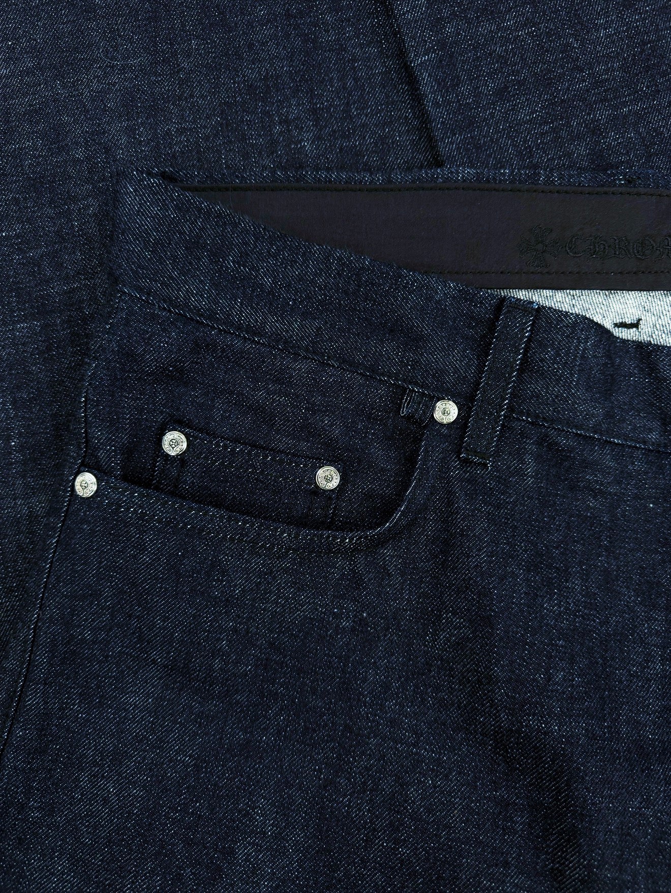 Chrome Hearts KS Cut Indigo Wash Raw .925 Silver Wide Cut Baggy Denim Jeans