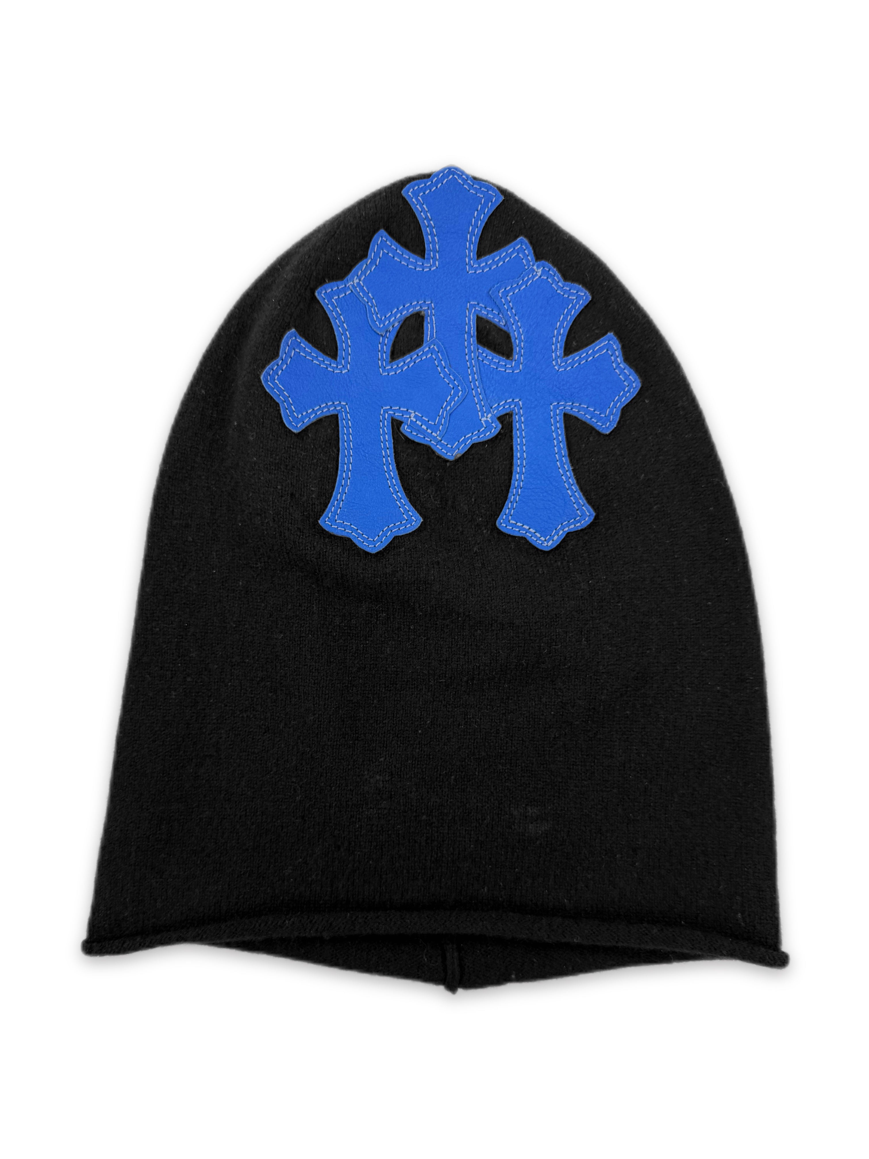 Chrome Hearts Cashmere Blue Triple Cross Patch Black Mask Beanie