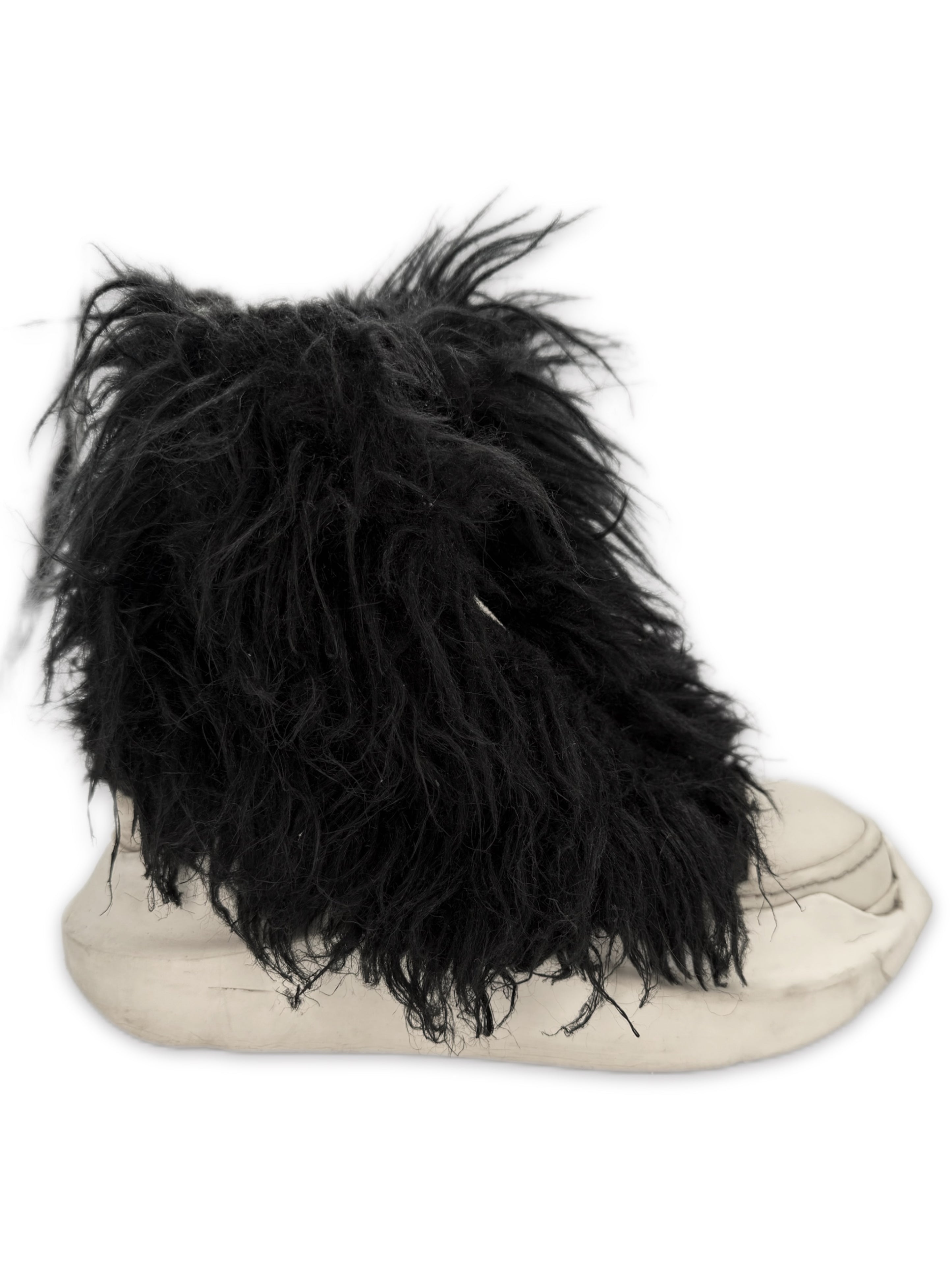 Rick Owens Faux Fur Black Abstract Ramone Hi-top Sneakers