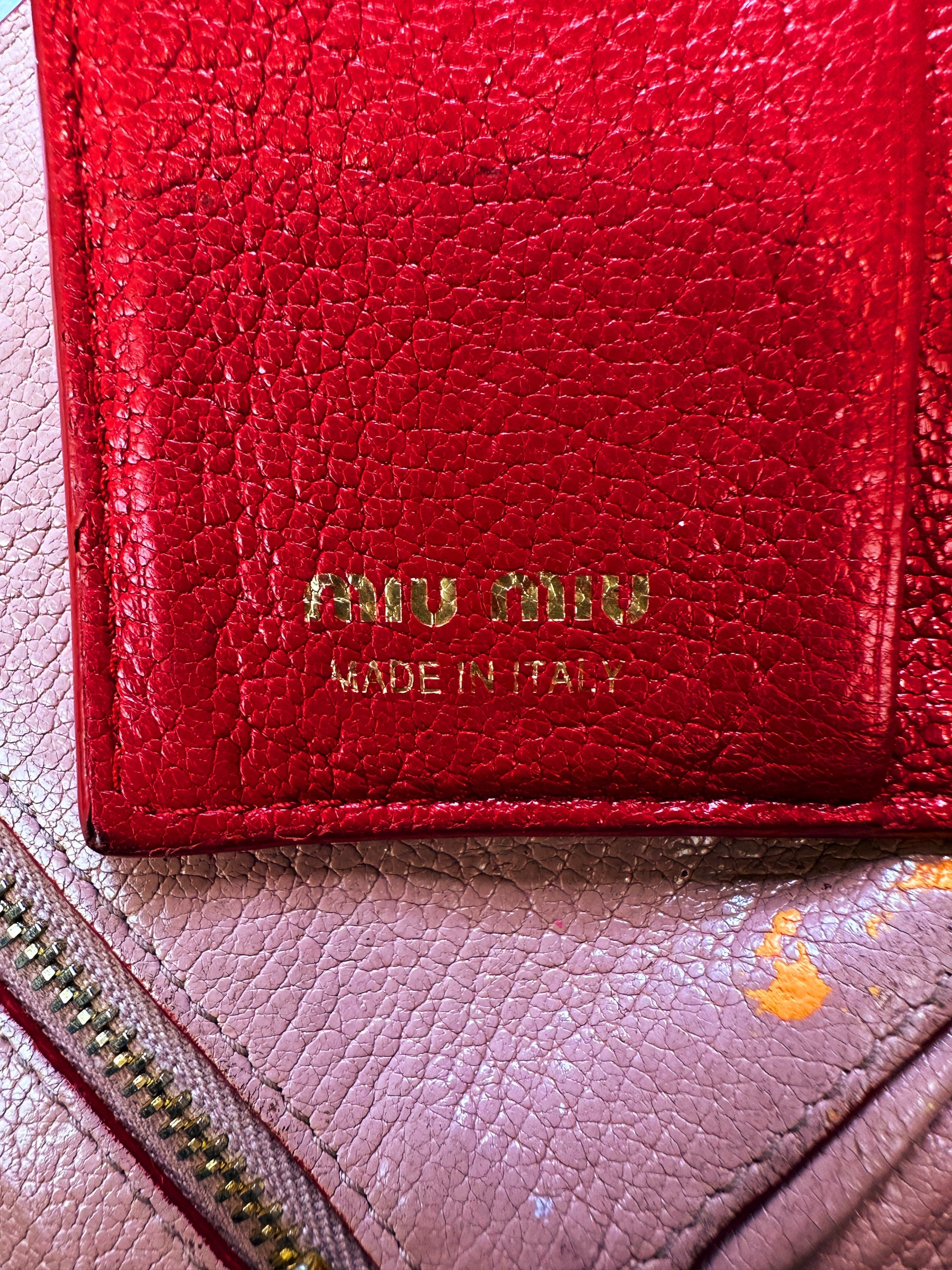 00s Miu Miu Pink Leather ‘Heart’ Motif Trifold Wallet