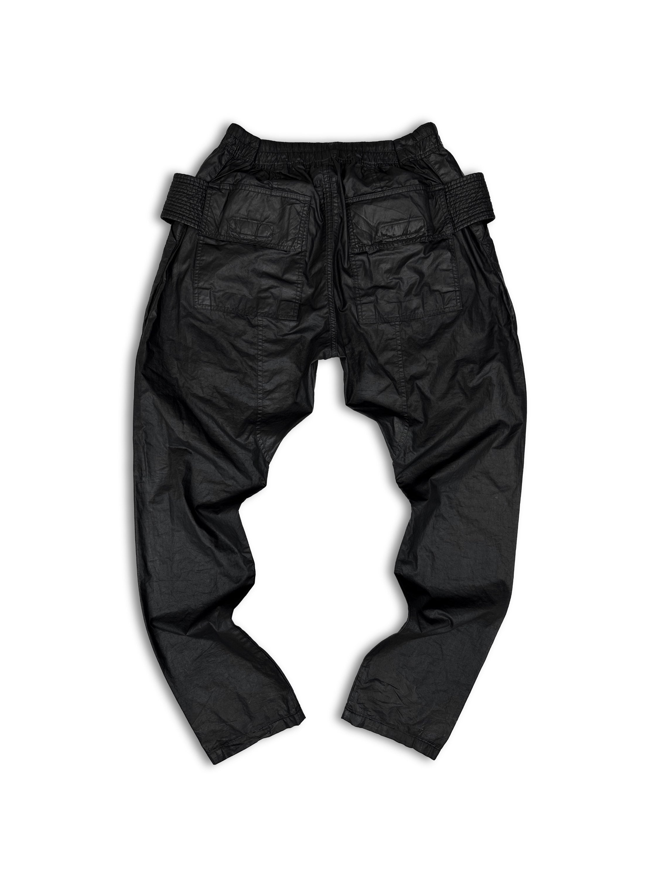 Rick Owens Black Waxed ‘Creatch’ Cargo Pocket Pants