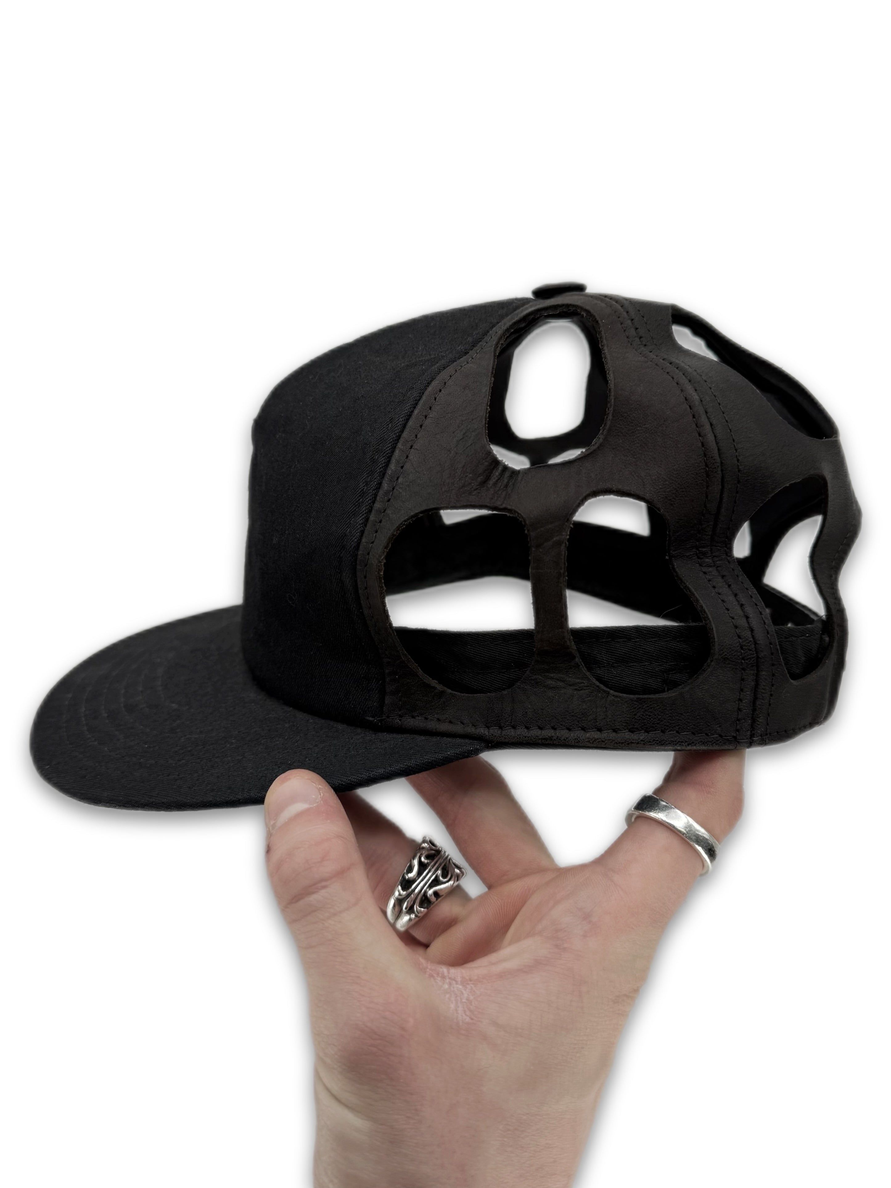 Rick Owens Coated Cotton Leather Strap Cut Out Hat