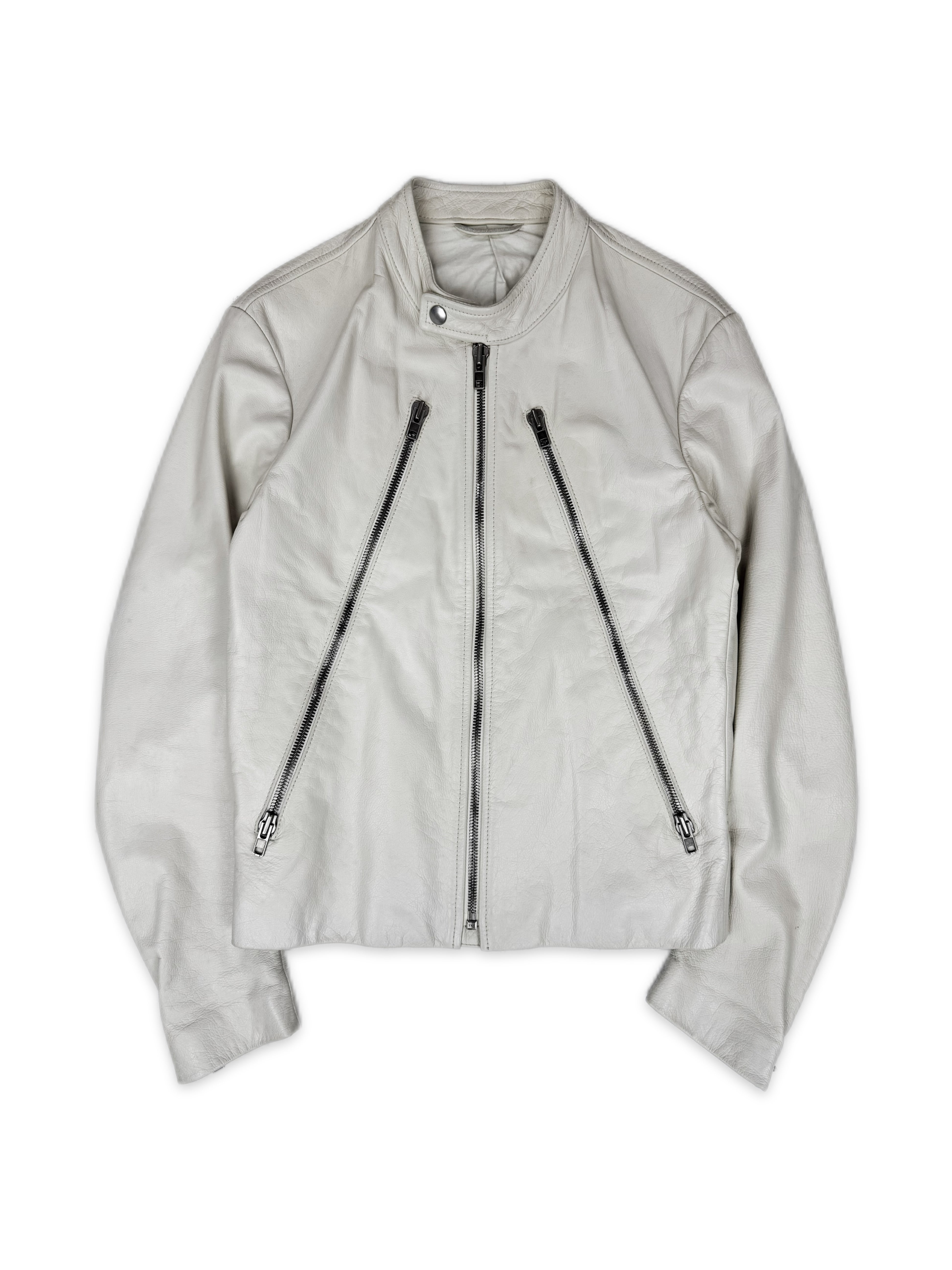SS08 Maison Margiela ‘5 Zip’ White Leather Racing Jacket