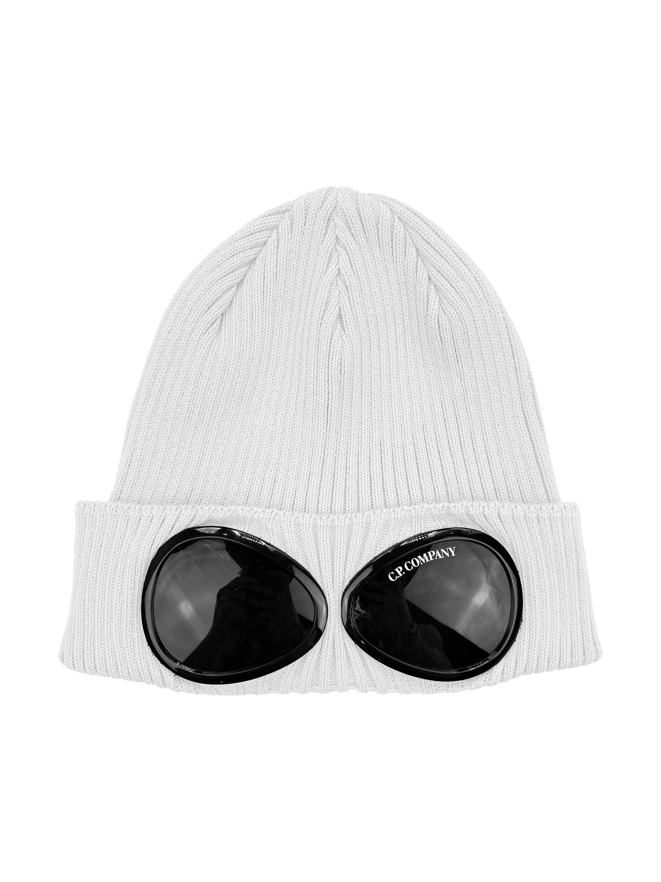 C.P. Company White Merino Wool Knit Goggle Beanie