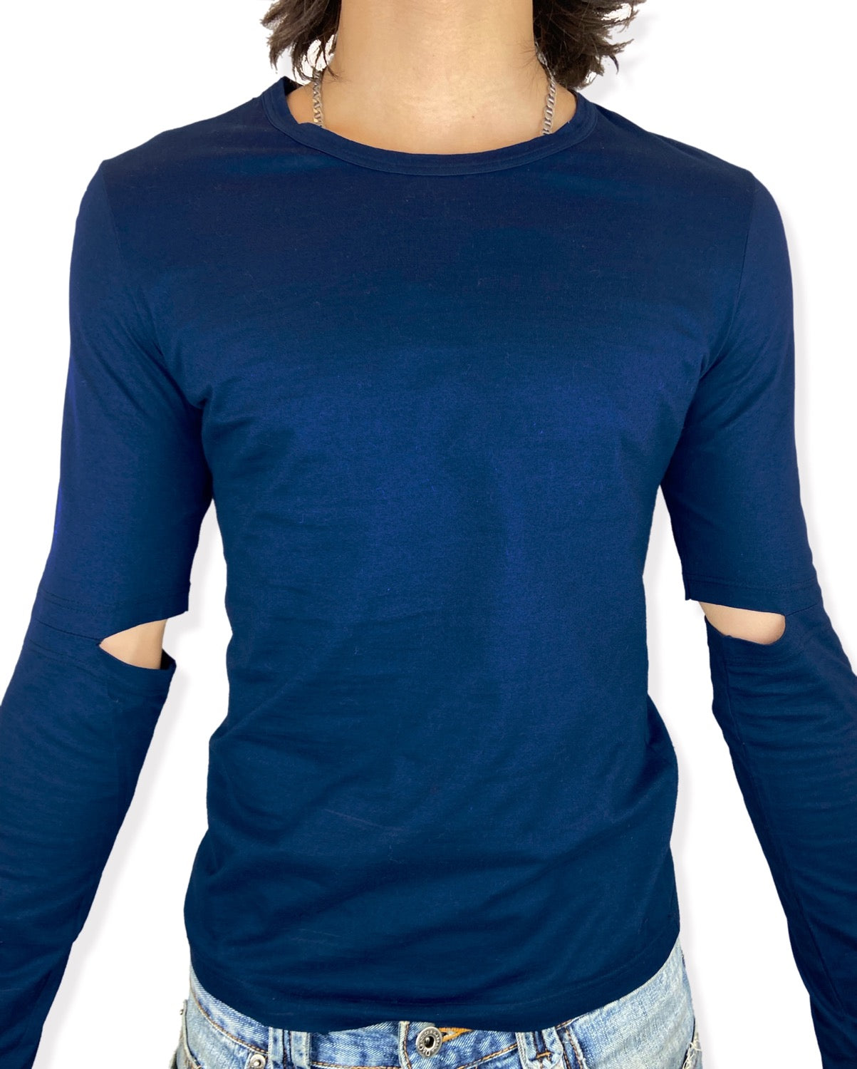 AW98 Helmut Lang Cut Out Navy Blue Longsleeve Shirt
