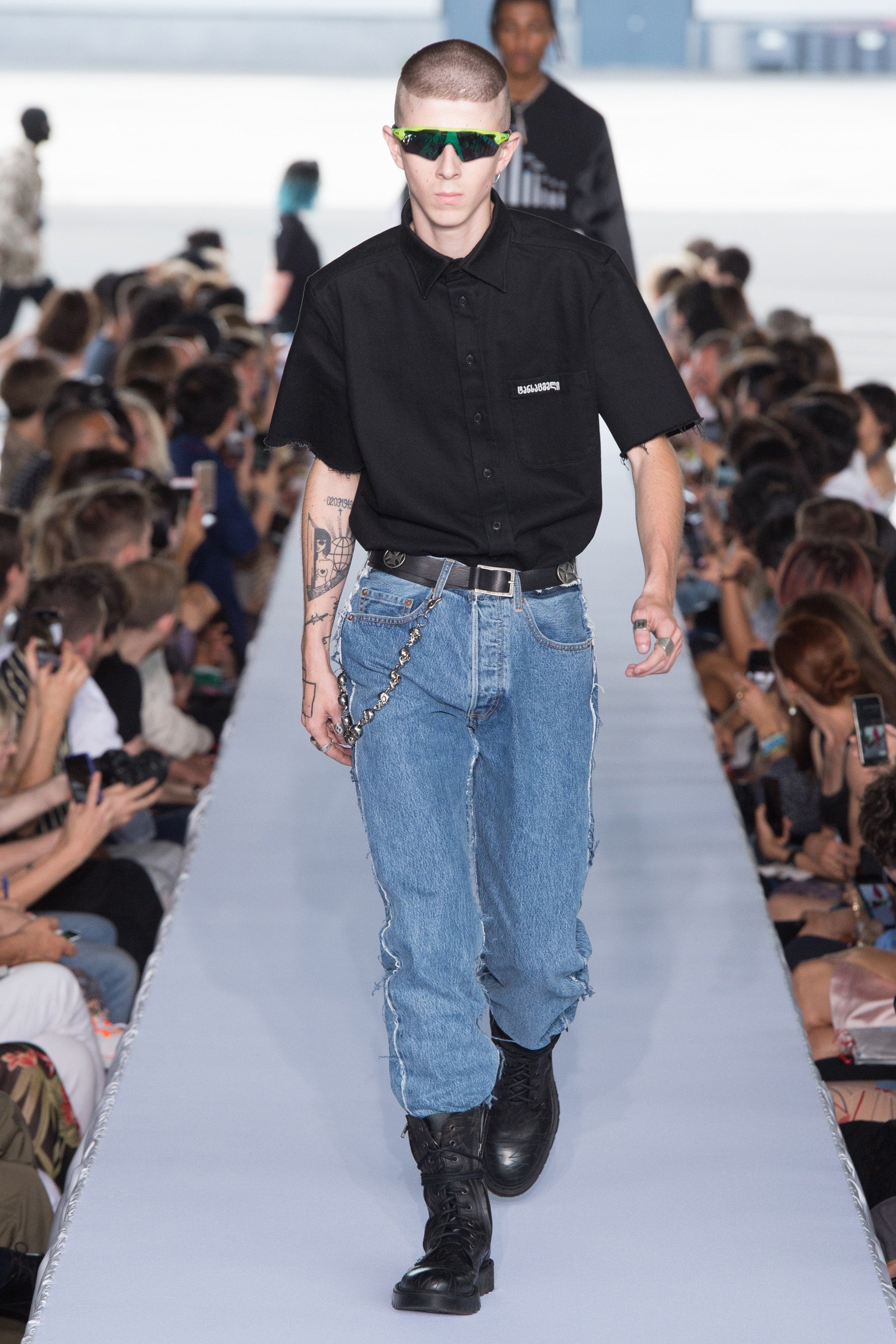 SS19 Vetements “Forgive Us” Embroidered Short-sleeve Shirt
