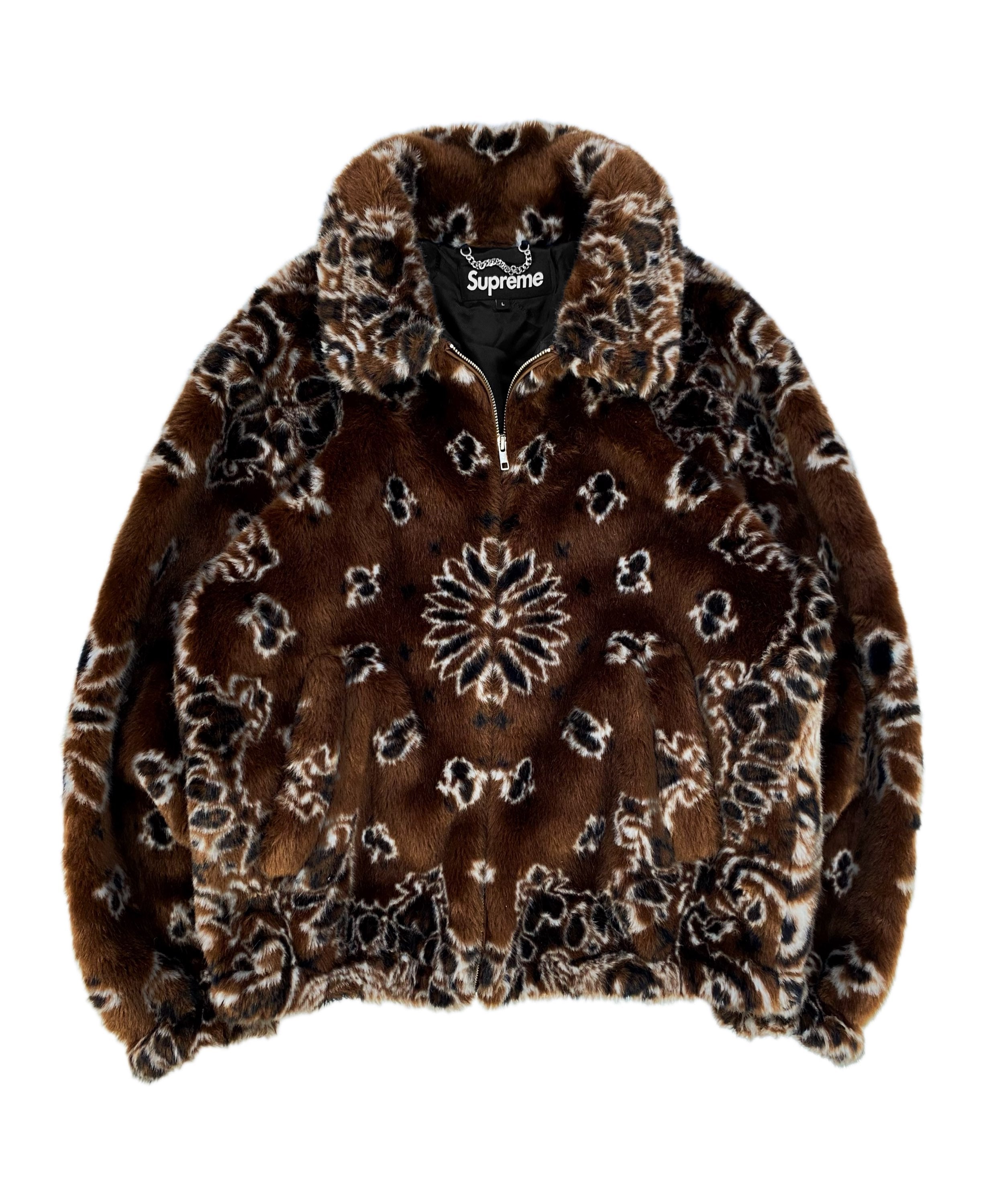 SS21 Supreme ‘Paisley’ Print Faux Fur Brown Bomber Jacket