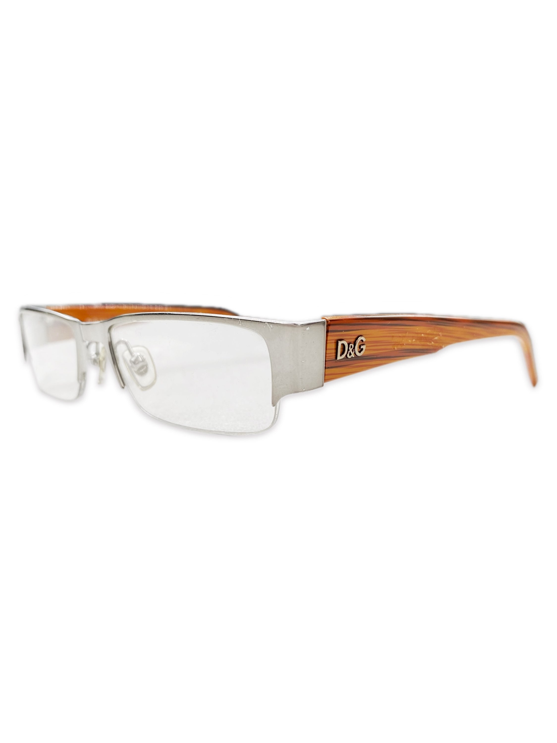 Dolce & Gabbana Metallic Wooden Frame ‘D&G’ Logo Glasses