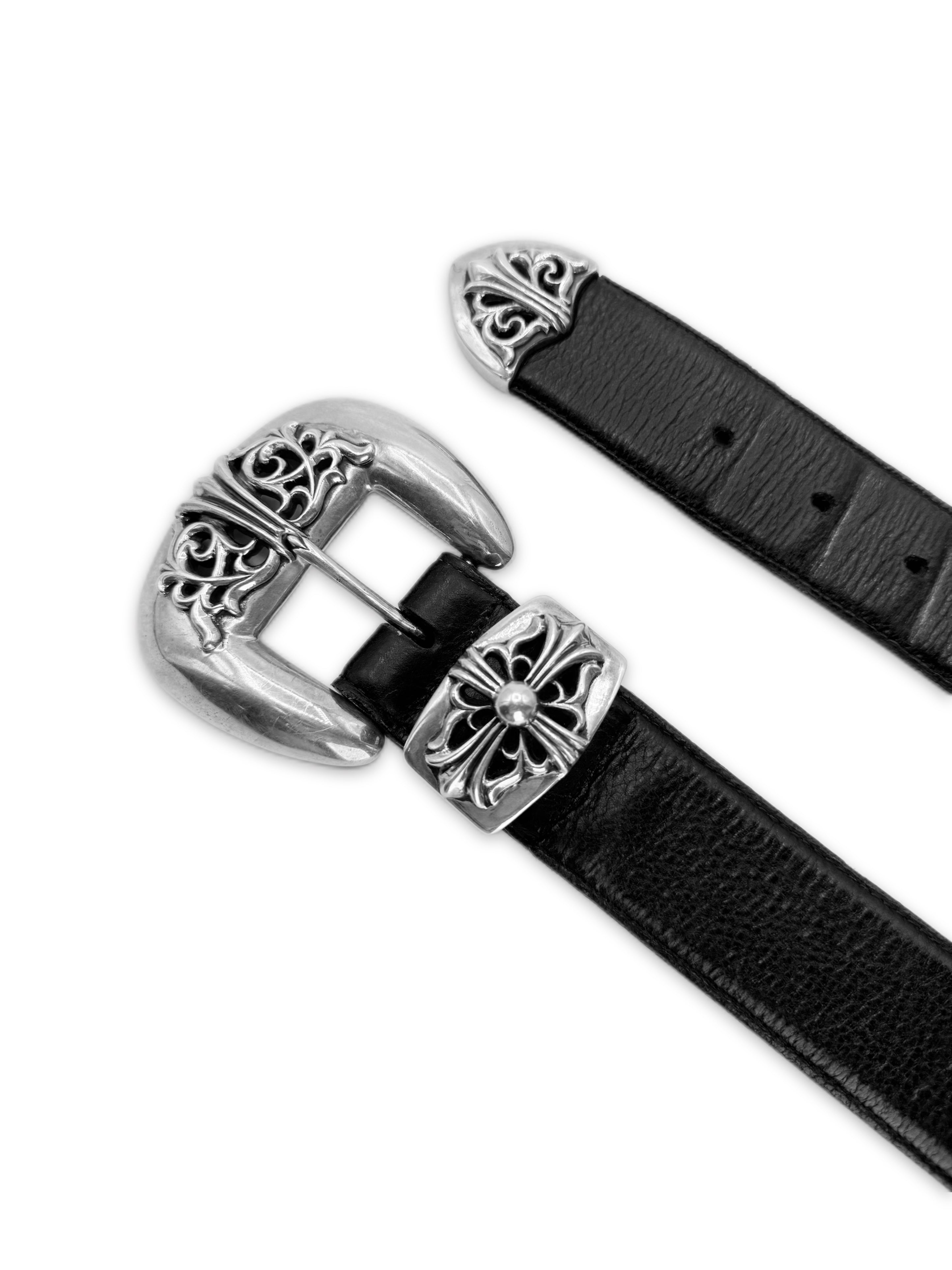 Chrome Hearts 3 Piece Western .925 Silver Leather Belt