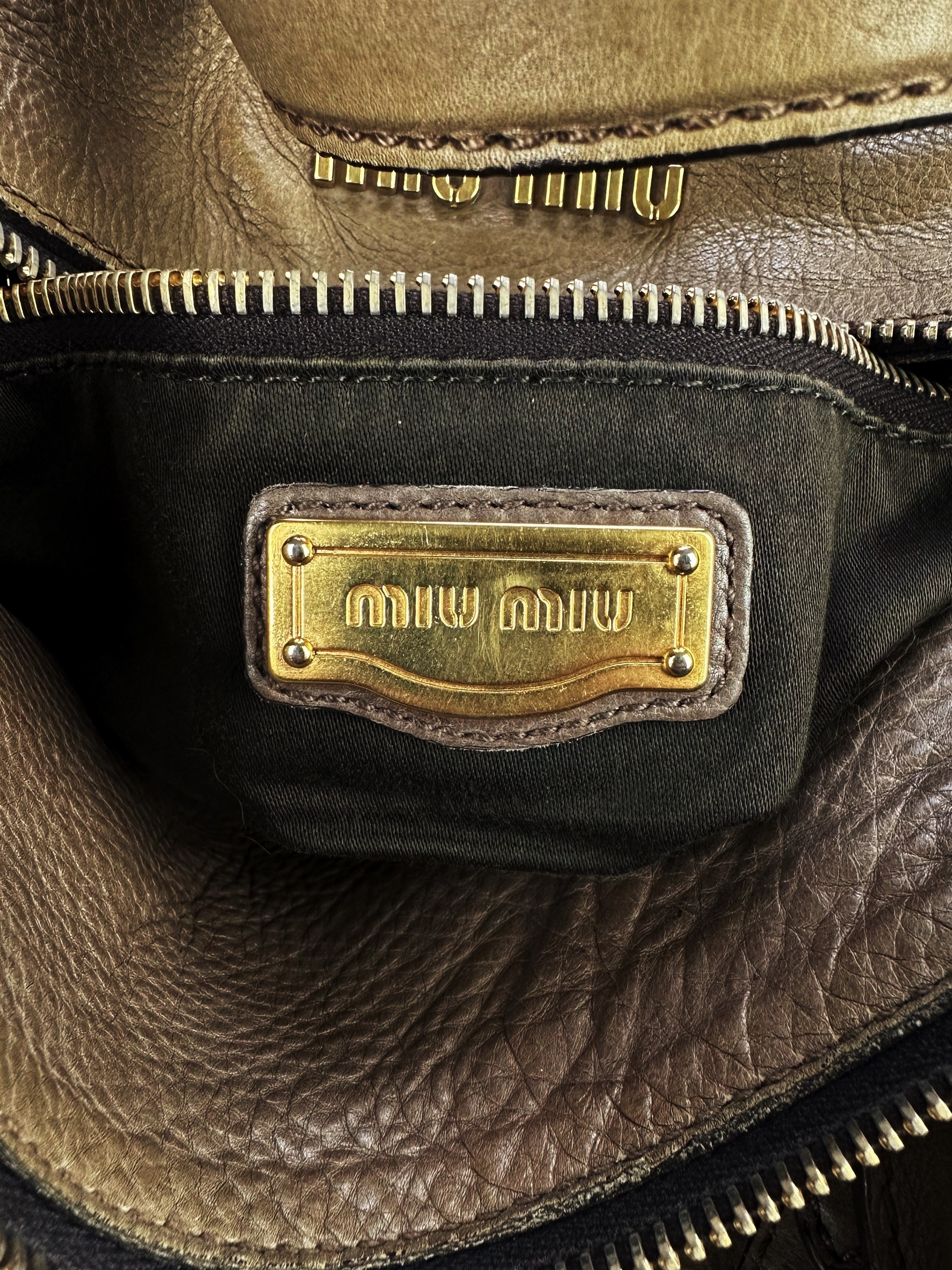 Miu Miu Caramel Brown Leather ‘Bow’ Motif Shoulder Bag