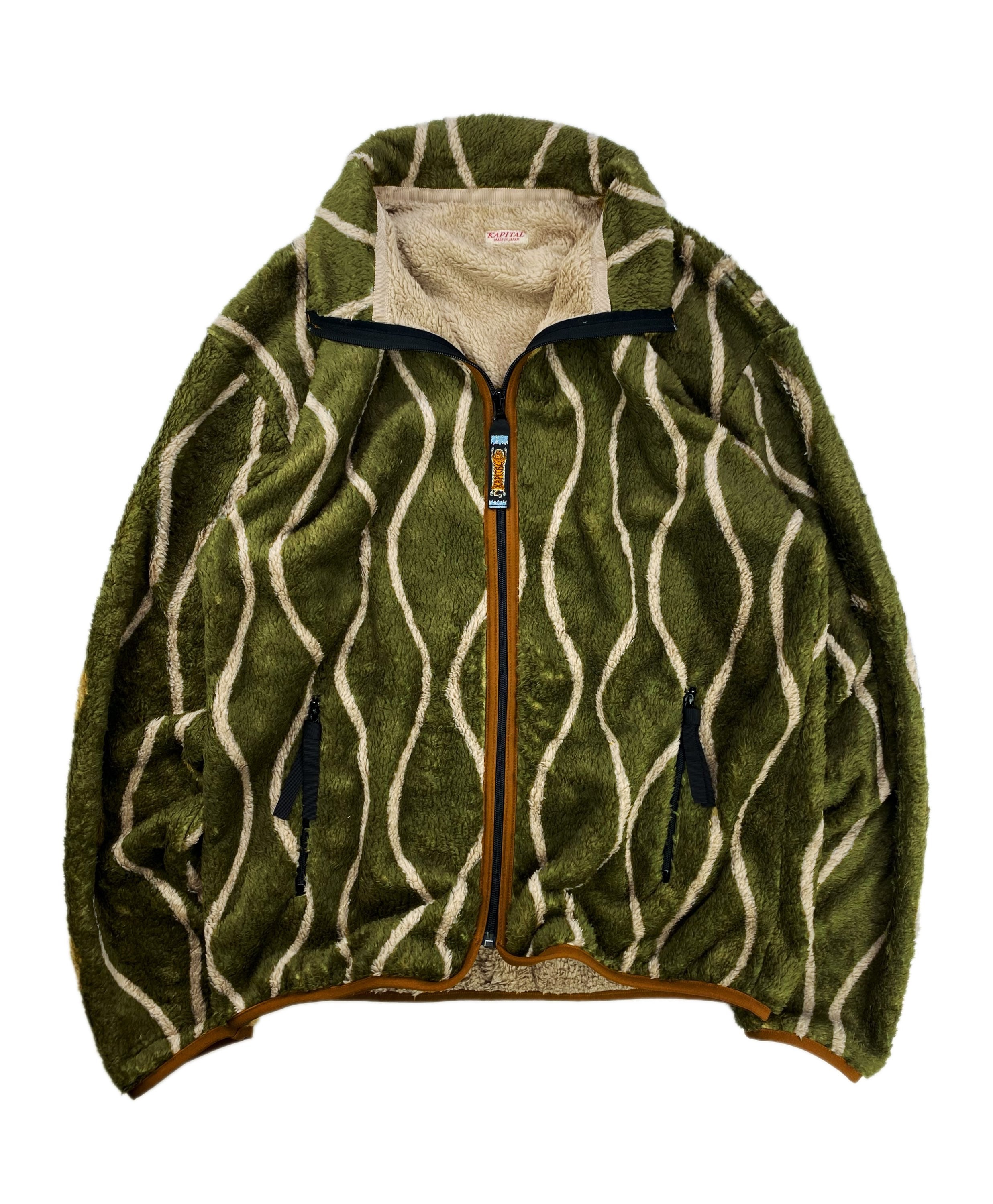 AW22 Kapital ‘Drunken’ Striped Full Zip Sherpa Fleece Jacket