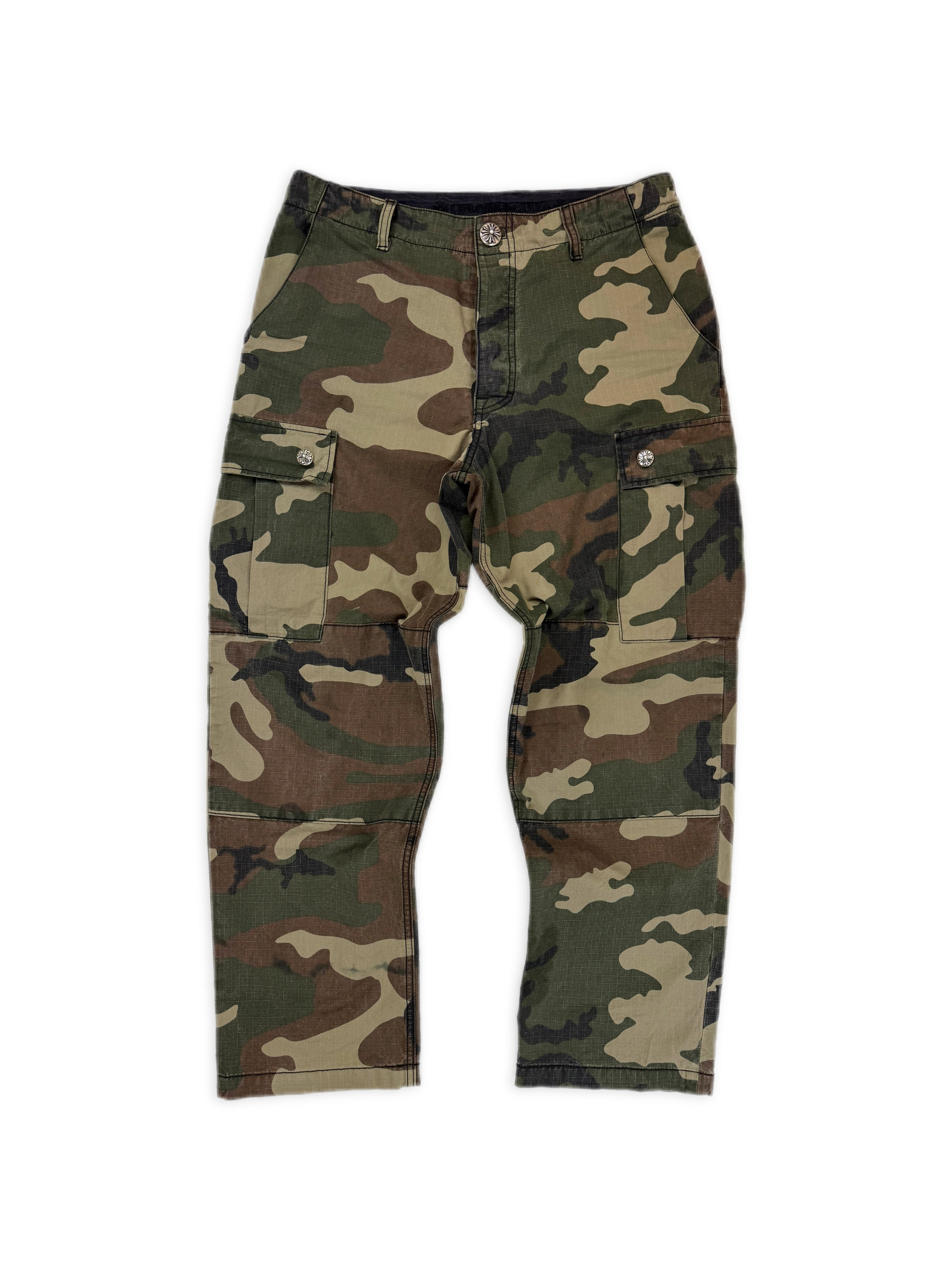 Chrome Hearts Devil Dog Leather Cross Patch Camo Cargo Pocket Pants
