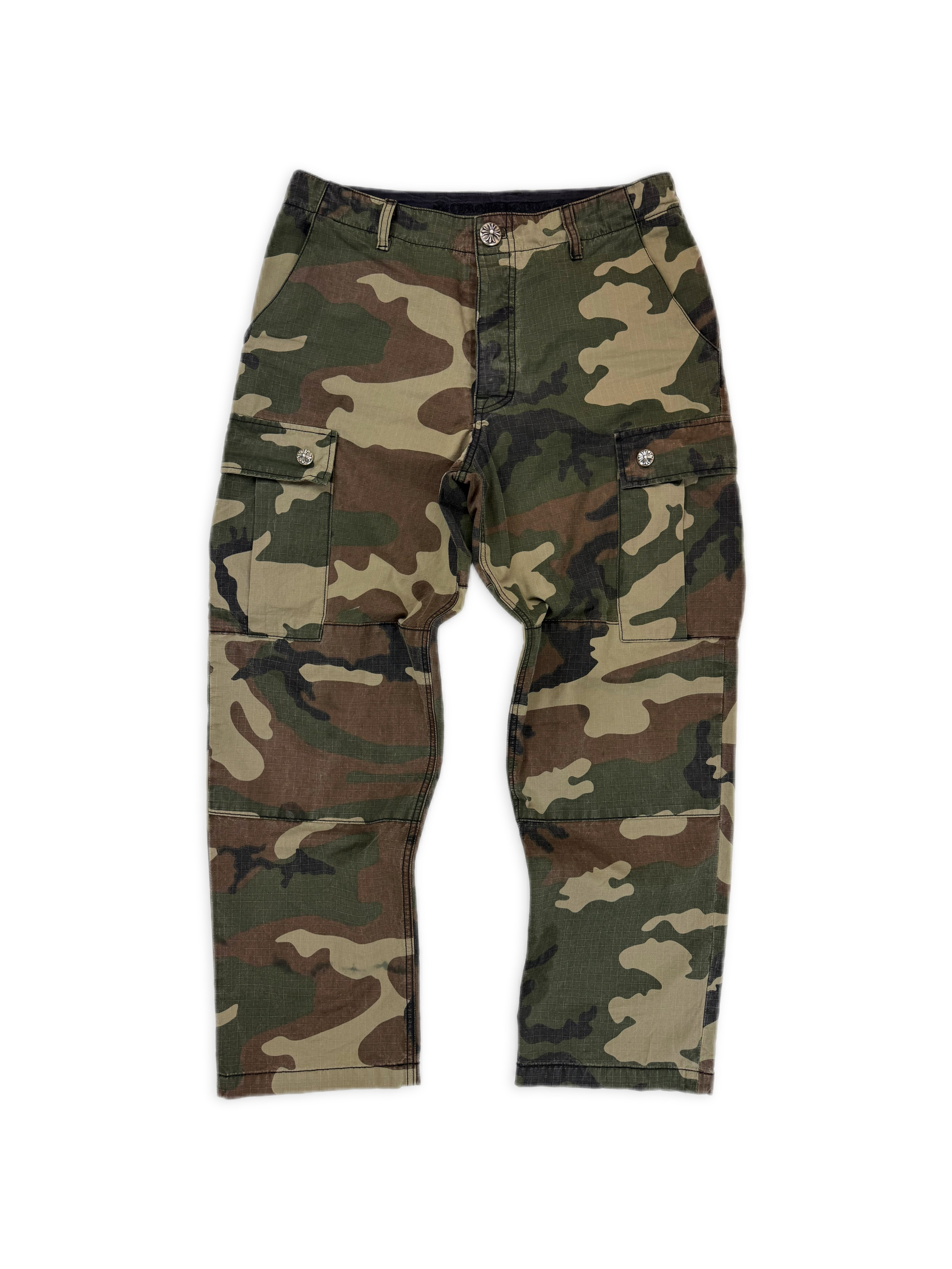 Chrome Hearts Devil Dog Leather Cross Patch Camo Cargo Pocket Pants