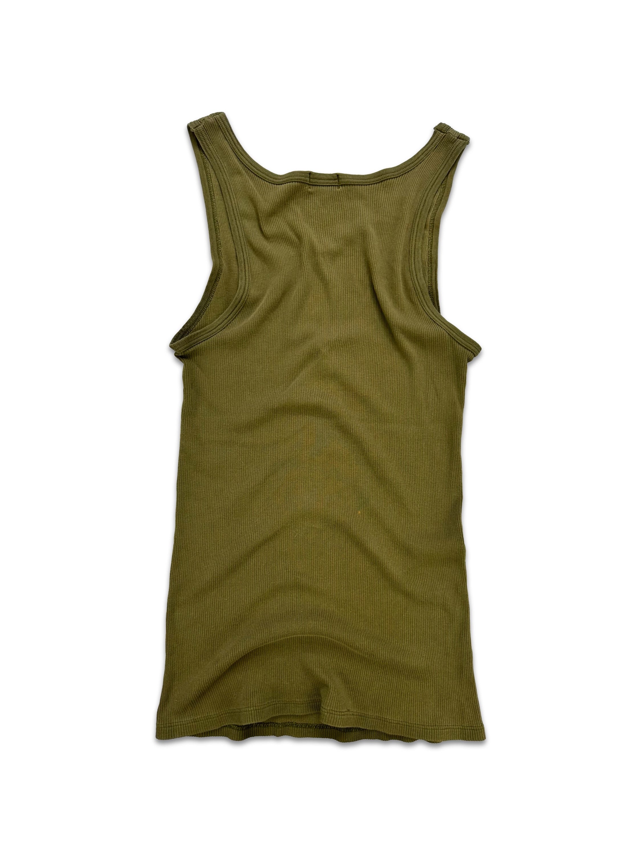 90s Helmut Lang Olive Green Ribbed Wife Beater Tank-top