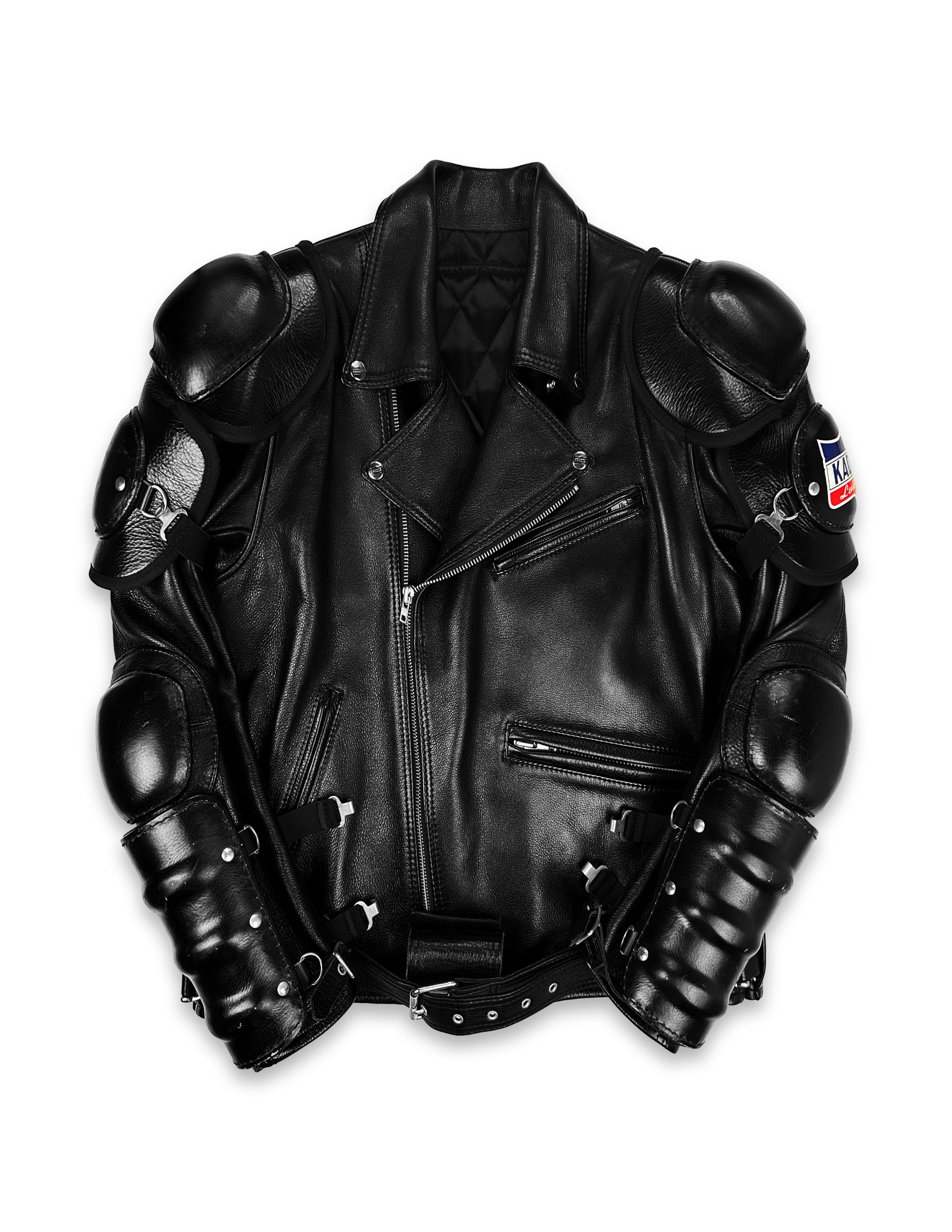 00s Kadoya ‘Battle Suit’ Armoured Black Leather Biker Jacket