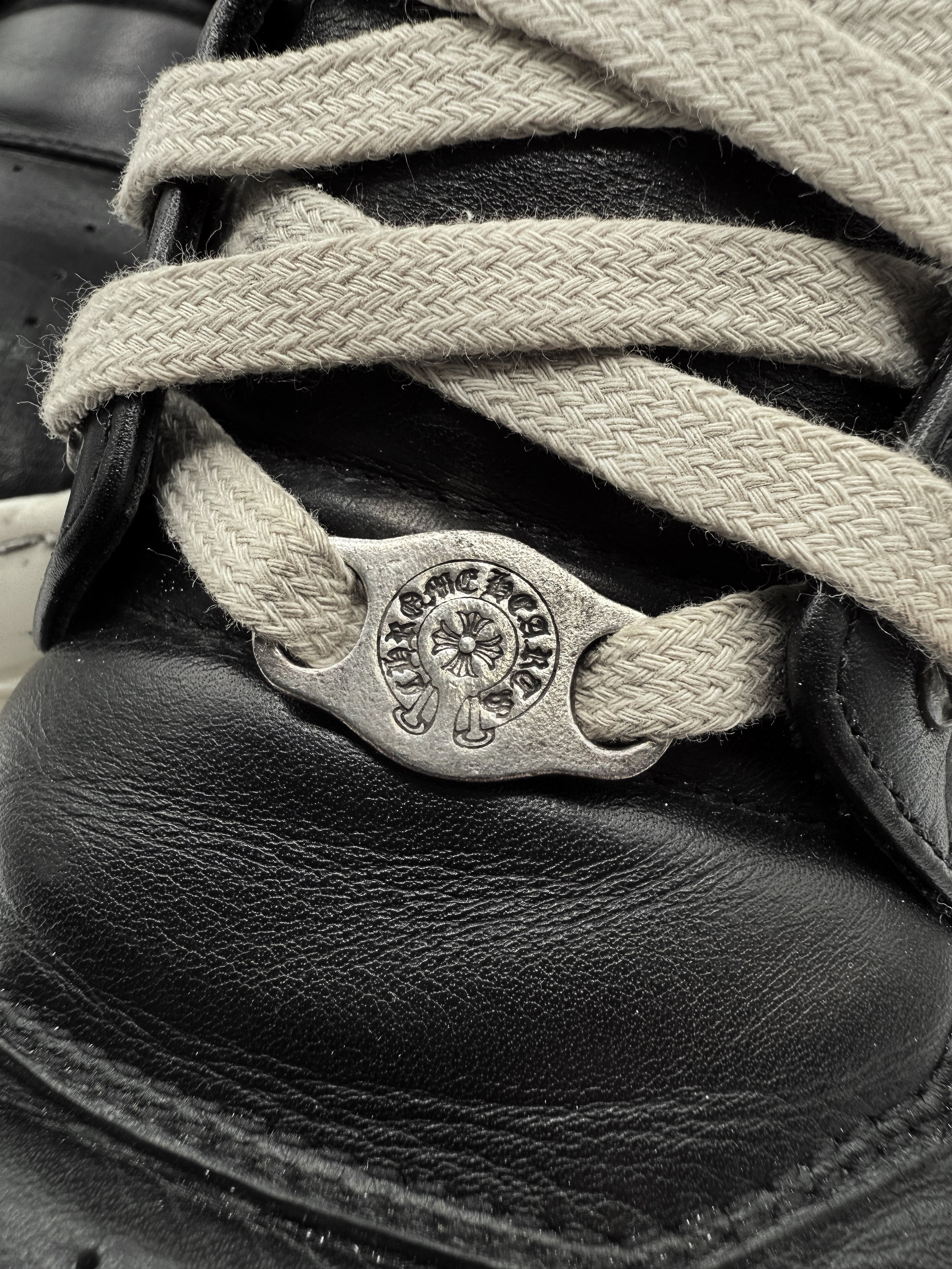 Chrome Hearts x Rick Owens Cross Dagger Hi-top Leather Geobasket Sneakers