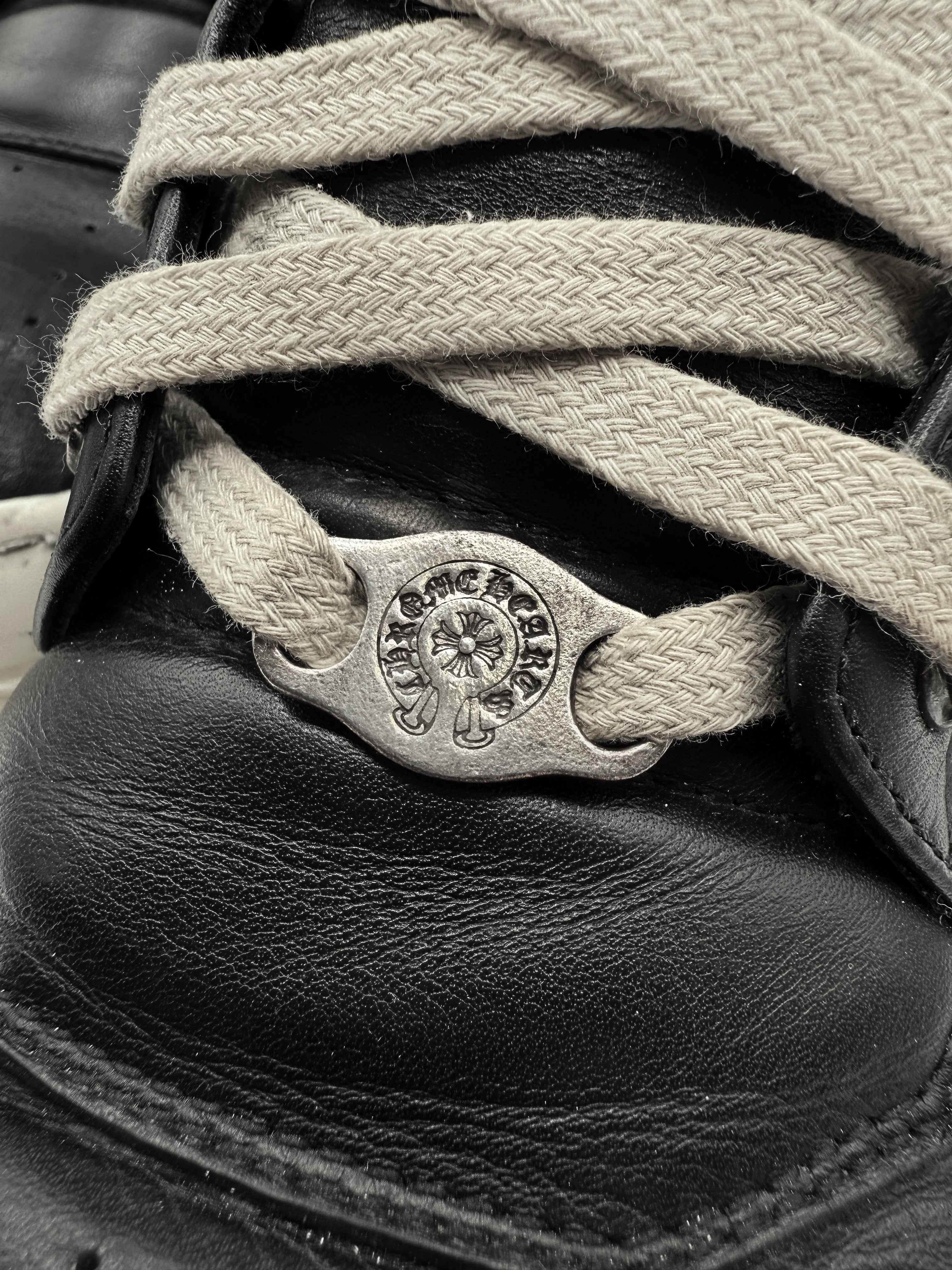 Chrome Hearts x Rick Owens Cross Dagger Hi-top Leather Geobasket Sneakers