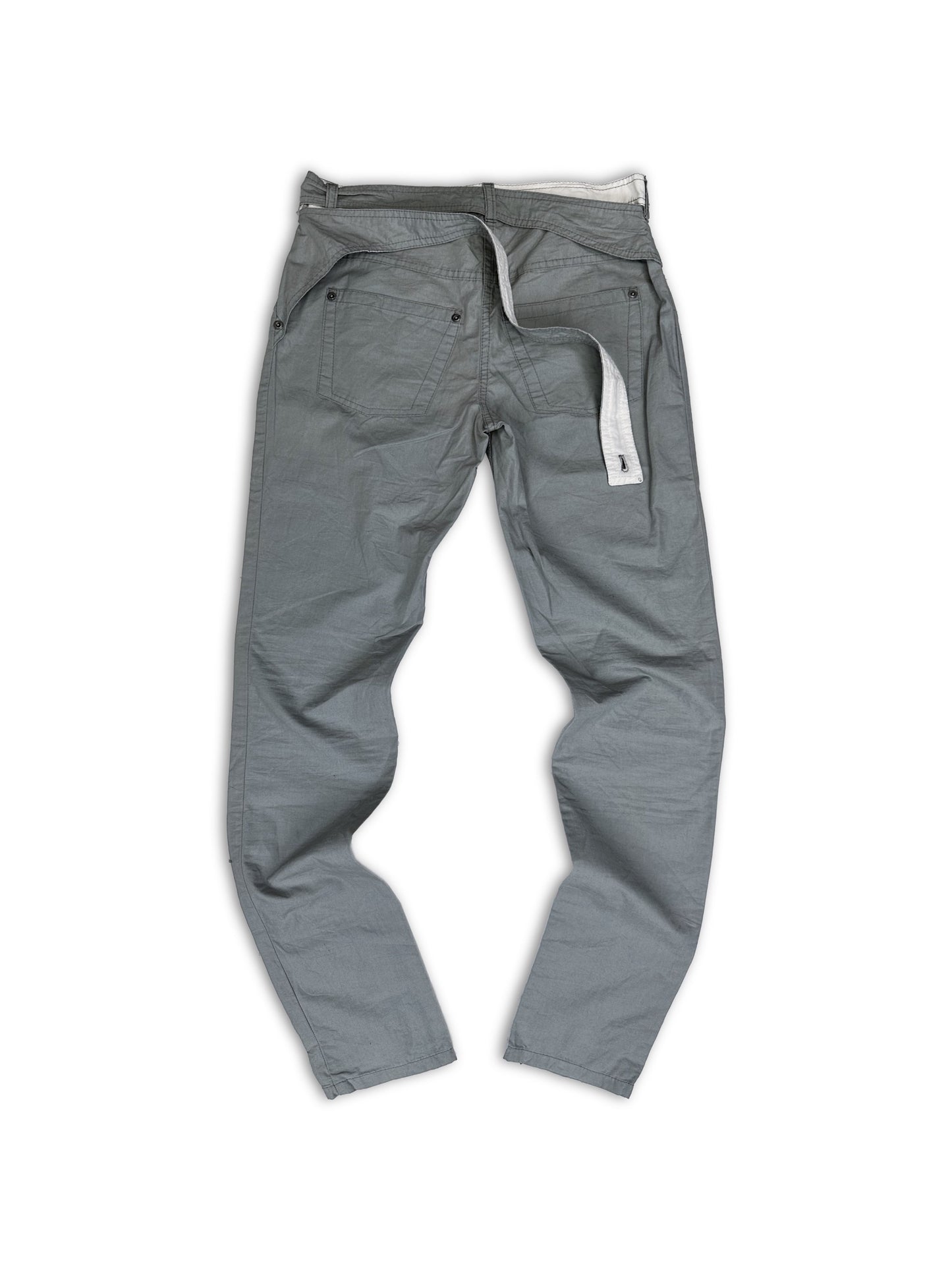 SS01 Huessin Chaylayan Belt Wrap Grey Straight Cut Pants