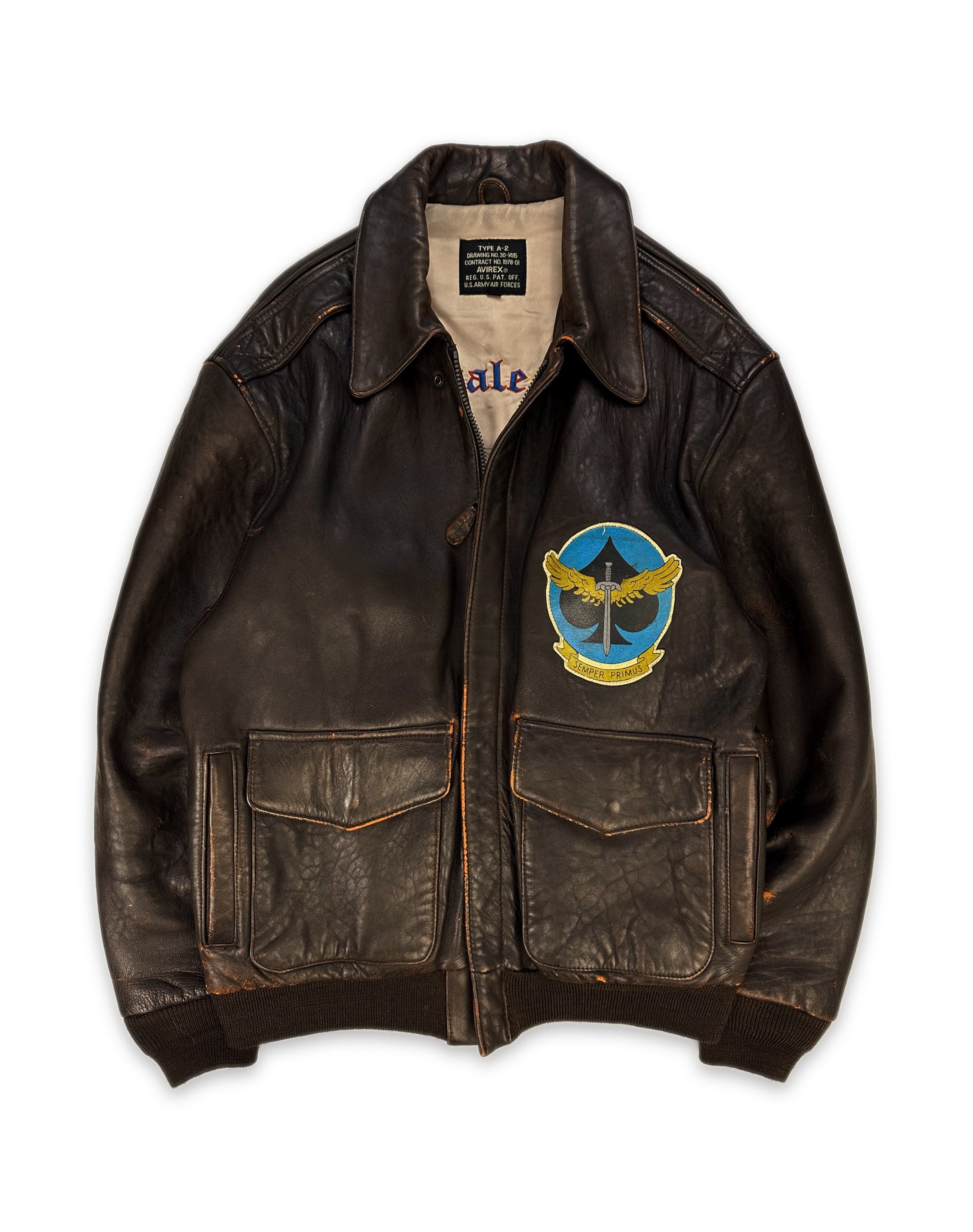 90s Avirex ‘Second Chance’ Pin-Up Girl Hand Painted Leather Bomber Jacket