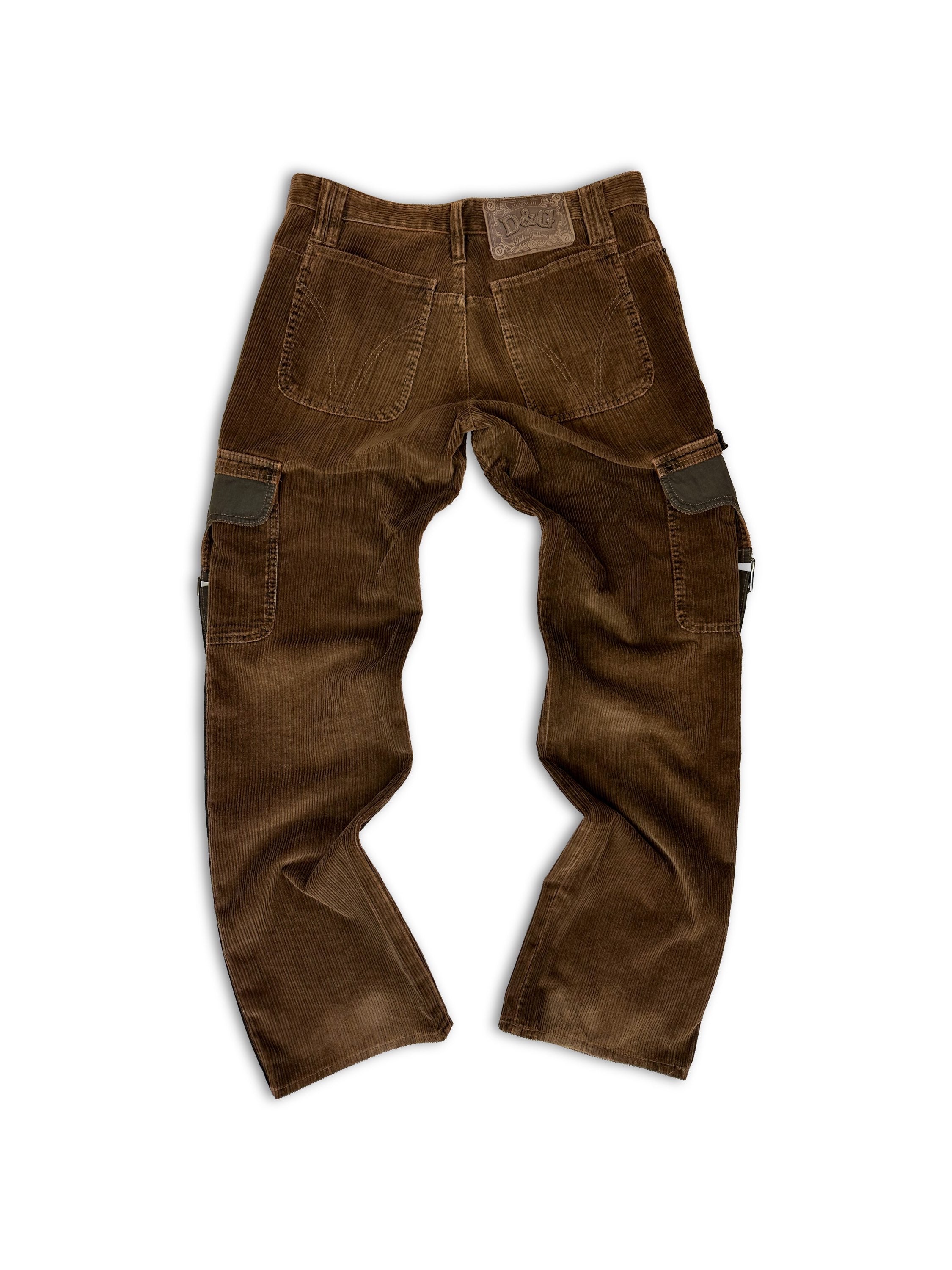 00s Dolce & Gabbana Brown Corduroy ‘Belted’ Wide Leg Pants