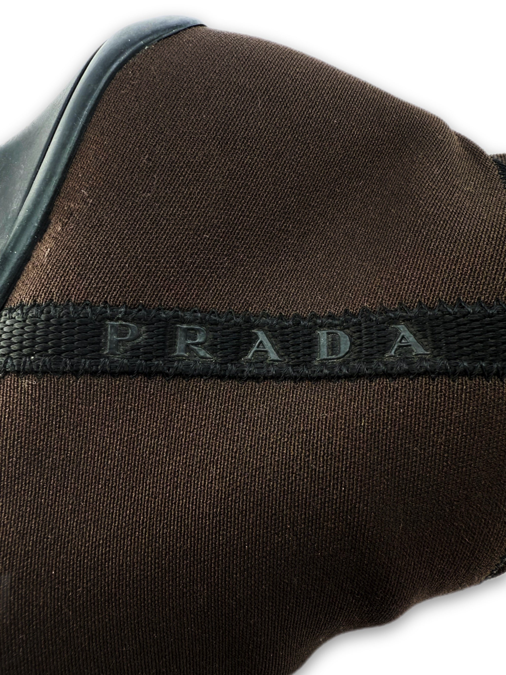 SS99 Prada Dark Brown Nylon Hi-top Logo Heel Boots