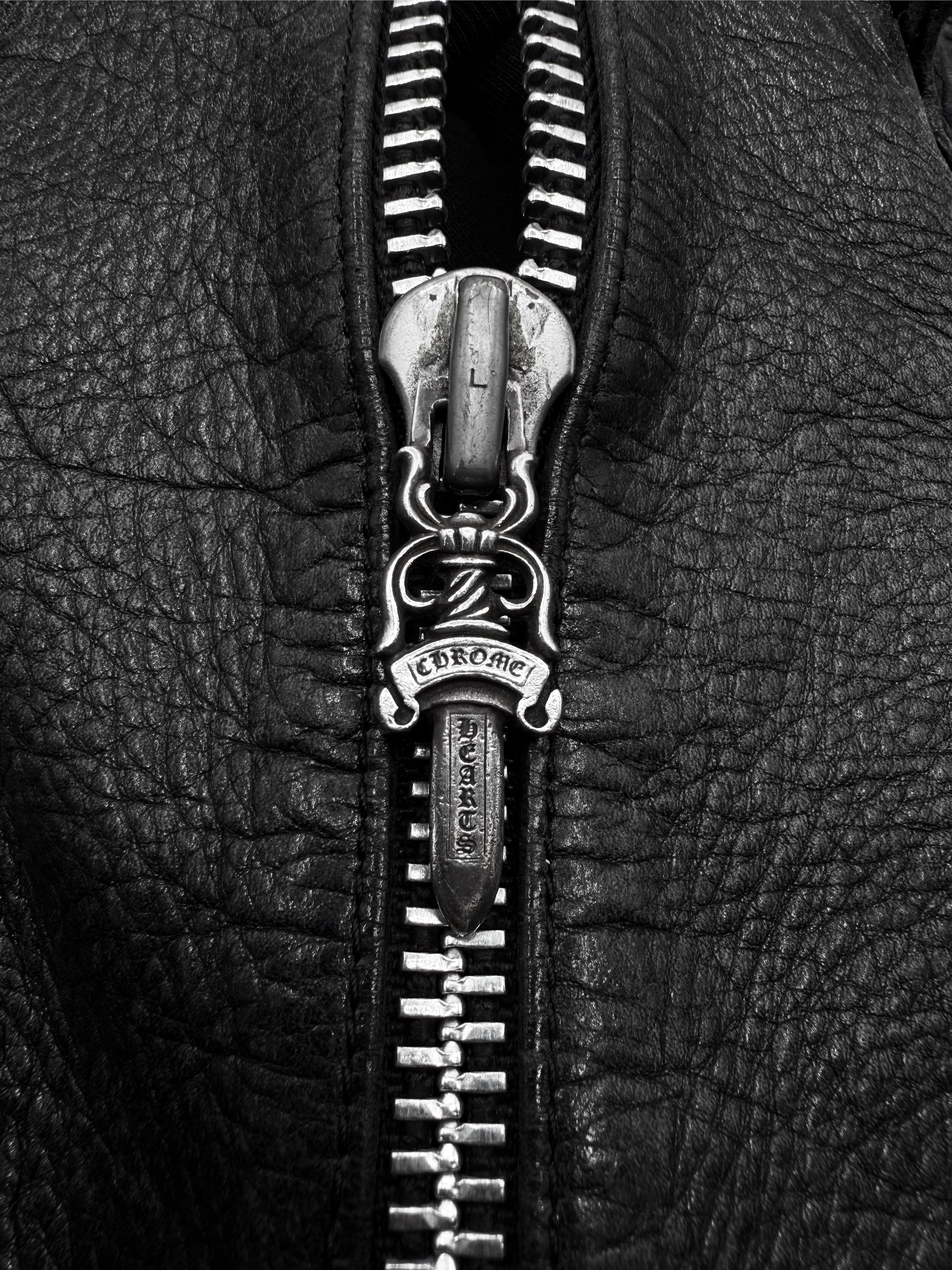 Chrome Hearts Black Leather Dagger Zip Multi Pocket Duffle Bag