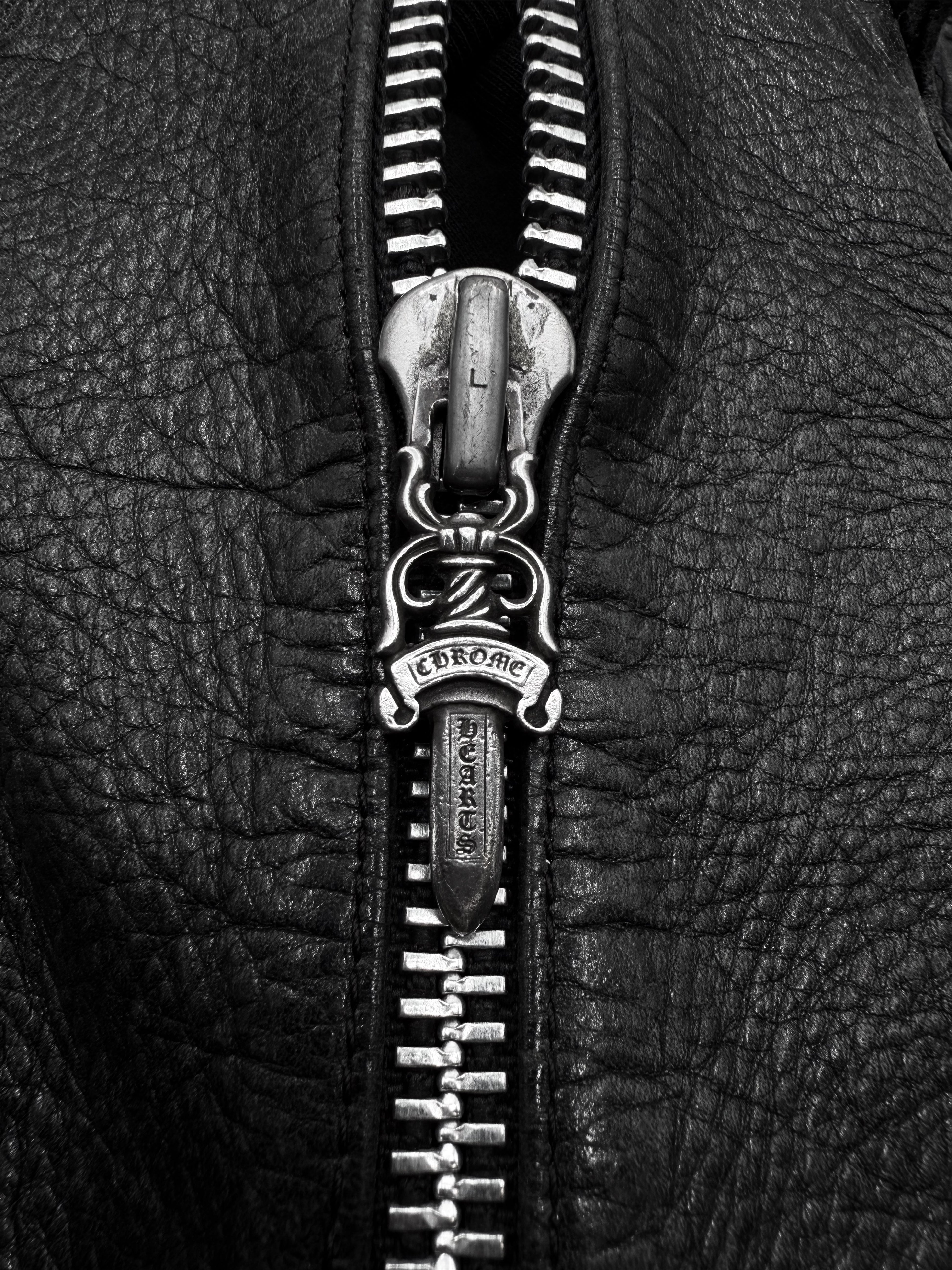 Chrome Hearts Black Leather Dagger Zip Multi Pocket Duffle Bag