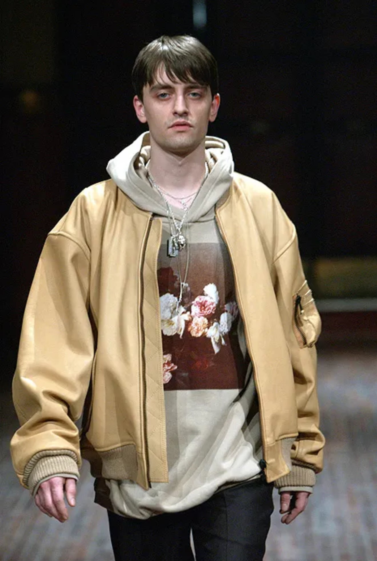 AW03 Raf Simons PCL Closer Raglan New Order Beige Graphic Hoodie