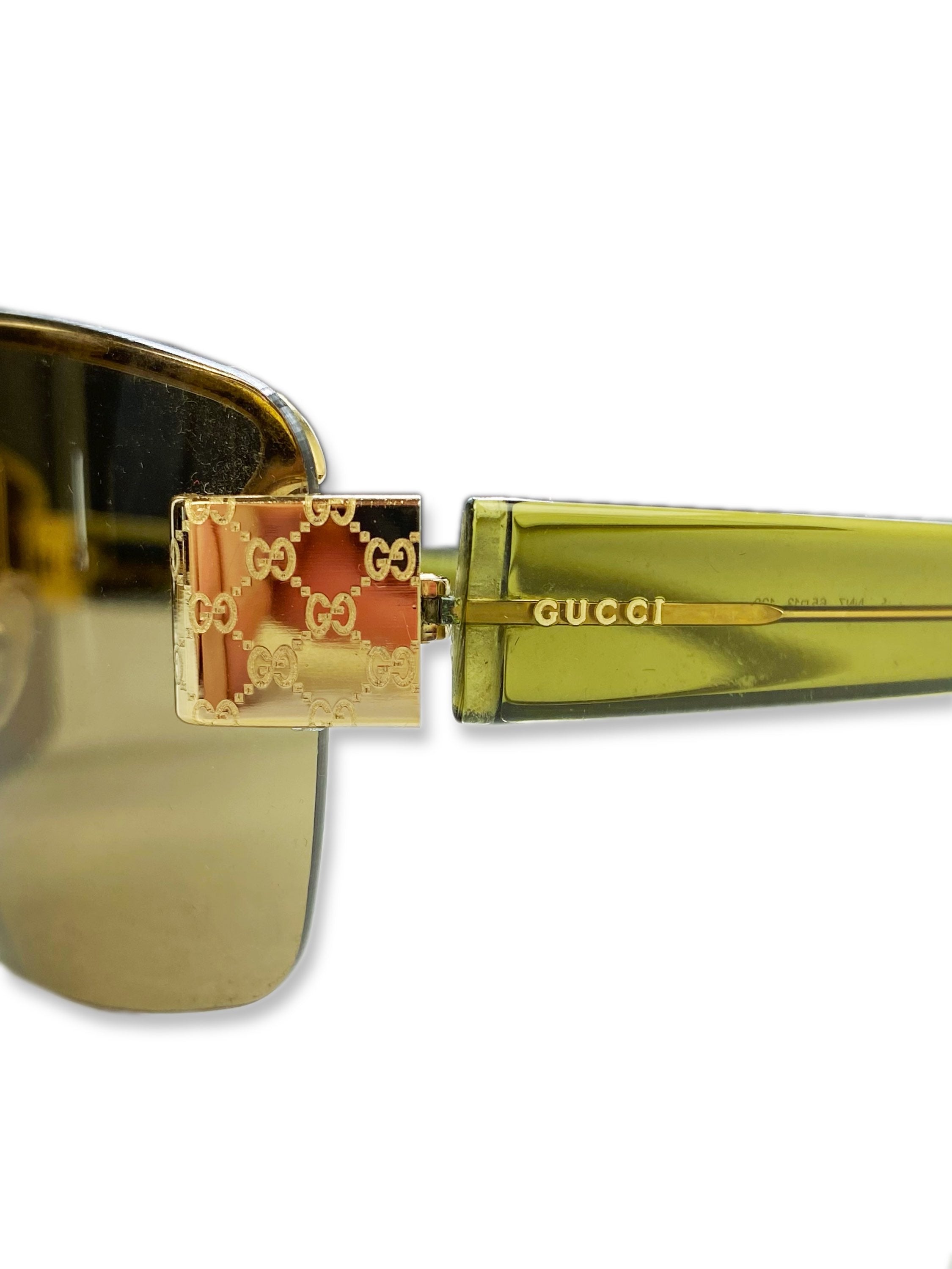 Gucci Olive Green Rounded Frame Metallic Logo Sunglasses
