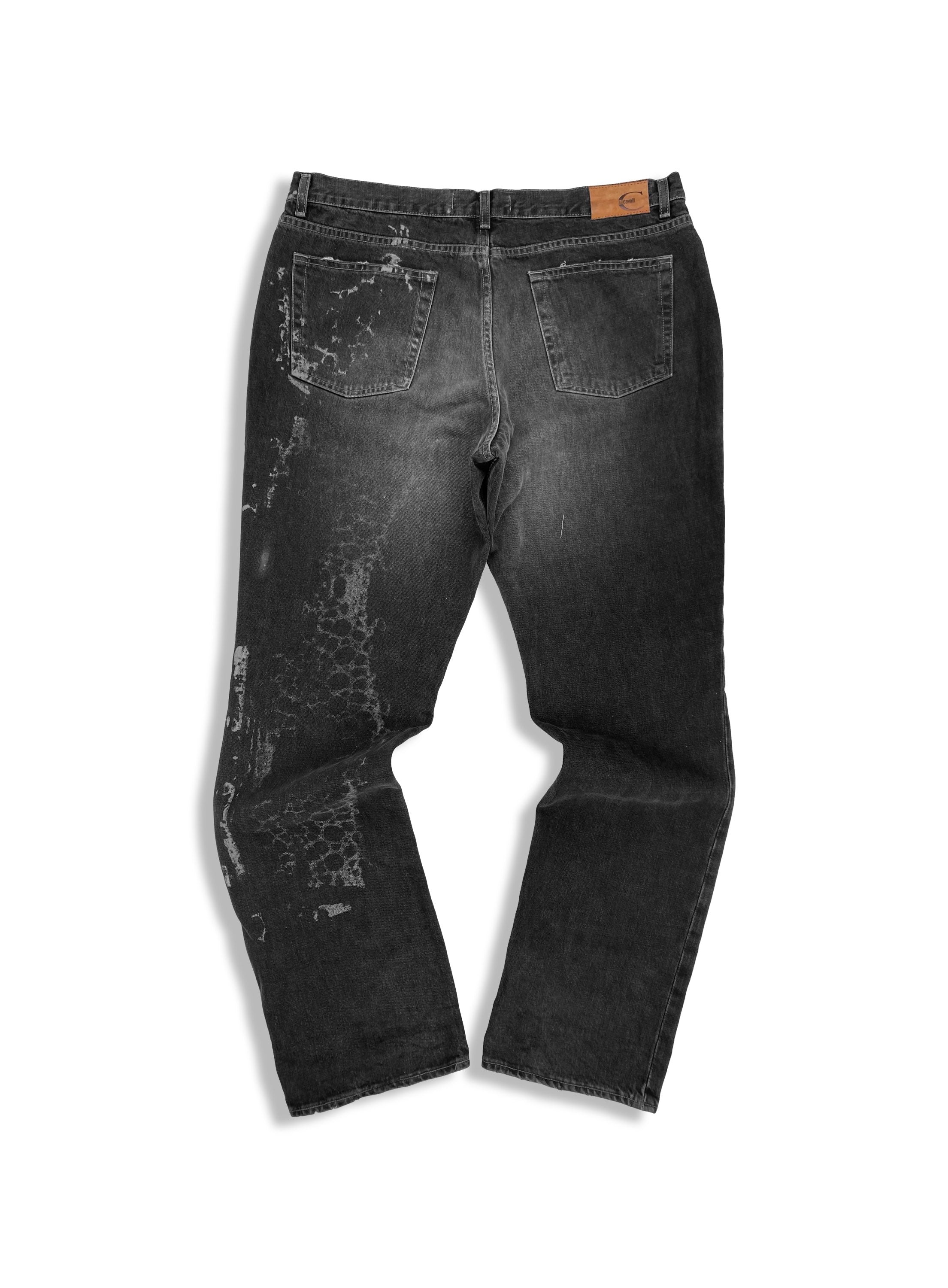 90s Roberto Cavalli Tire Print Washed Ash Grey Denim Jeans