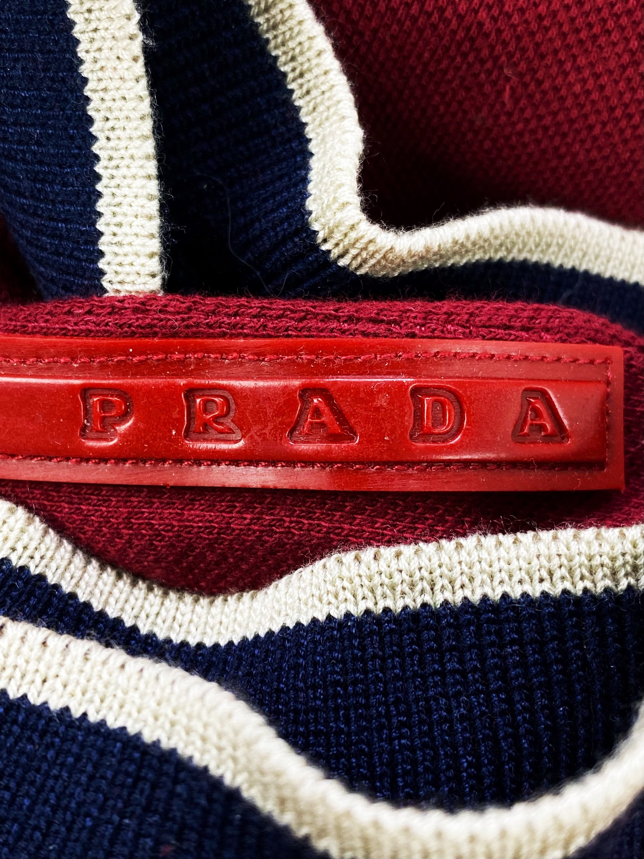 00s Prada Sport Linea Rossa Cherry Red Striped Polo