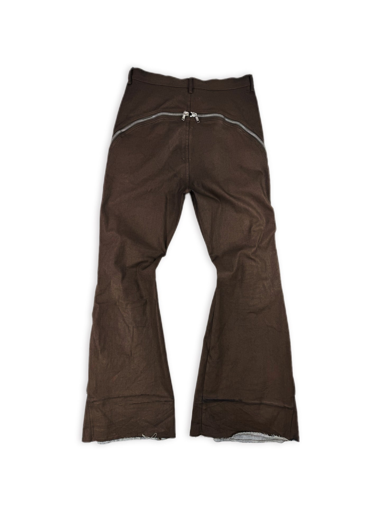 AW24 Rick Owens Porterville Bolan Banana Zip Flared Brown Waxed Jeans