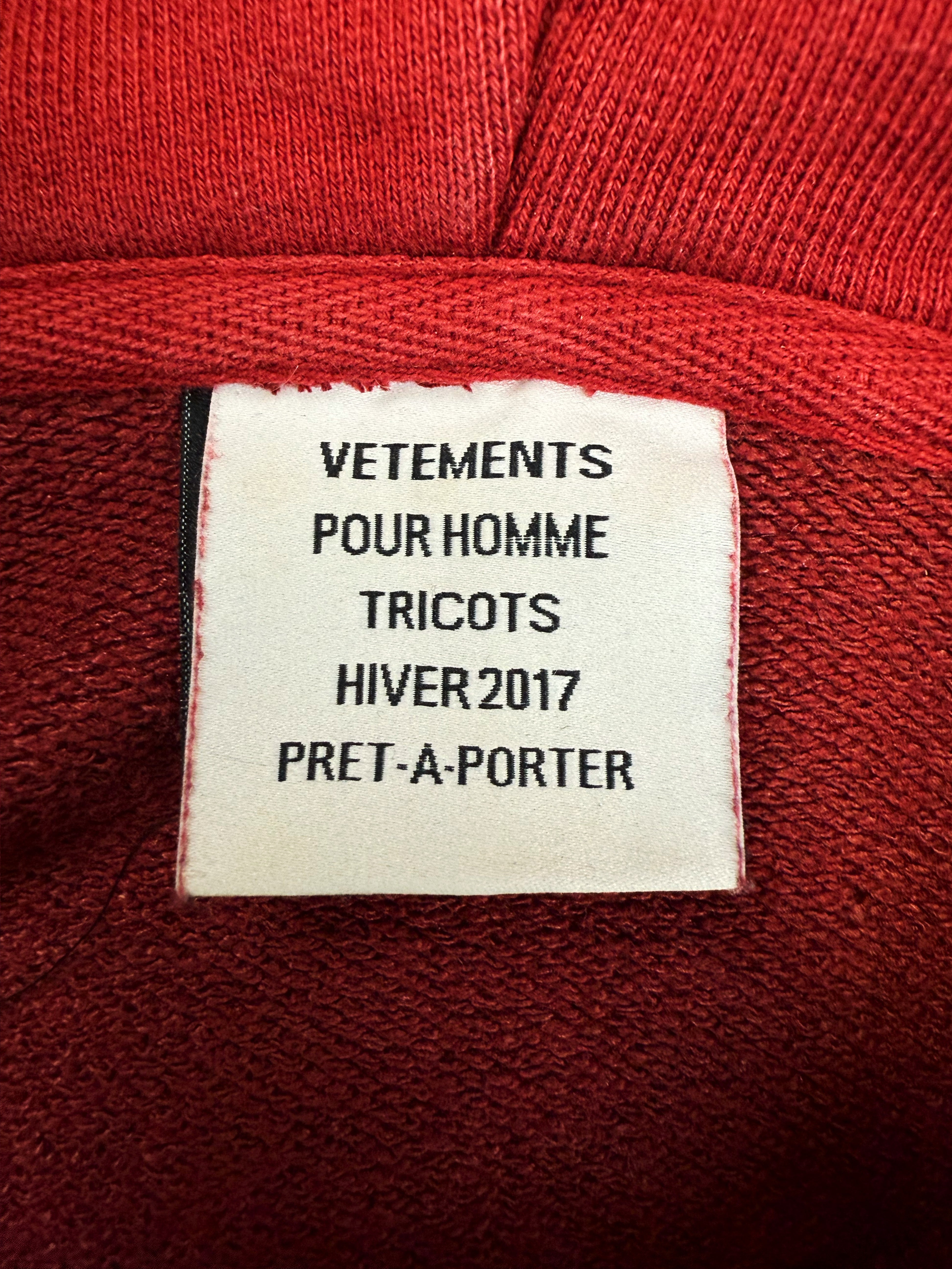 AW17 Vetements Homme ‘Bridges I Burn’ Burgundy Slogan Hoodie