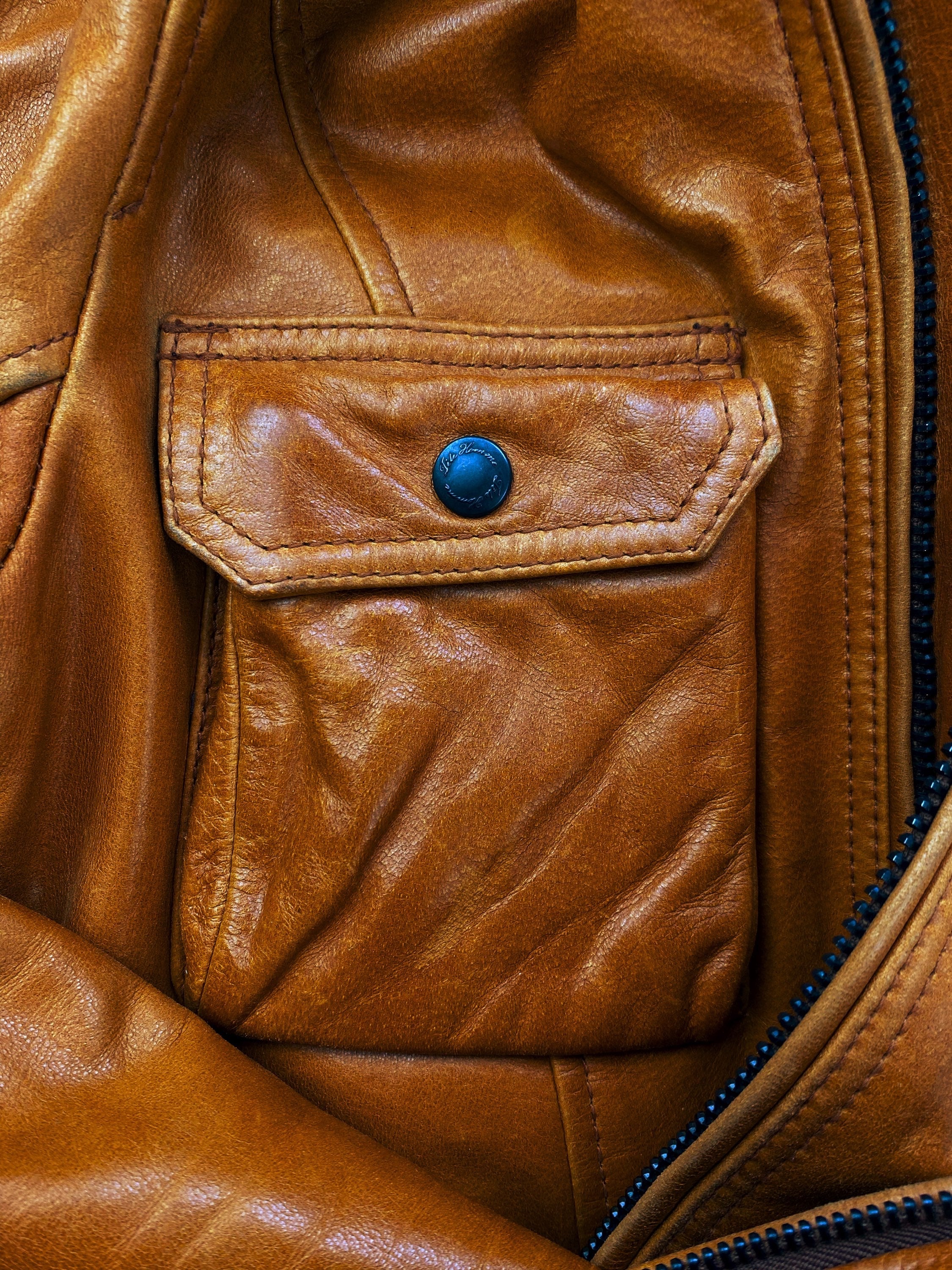 Tete Homme Caramel Brown Multi Cargo Pocket Leather Jacket