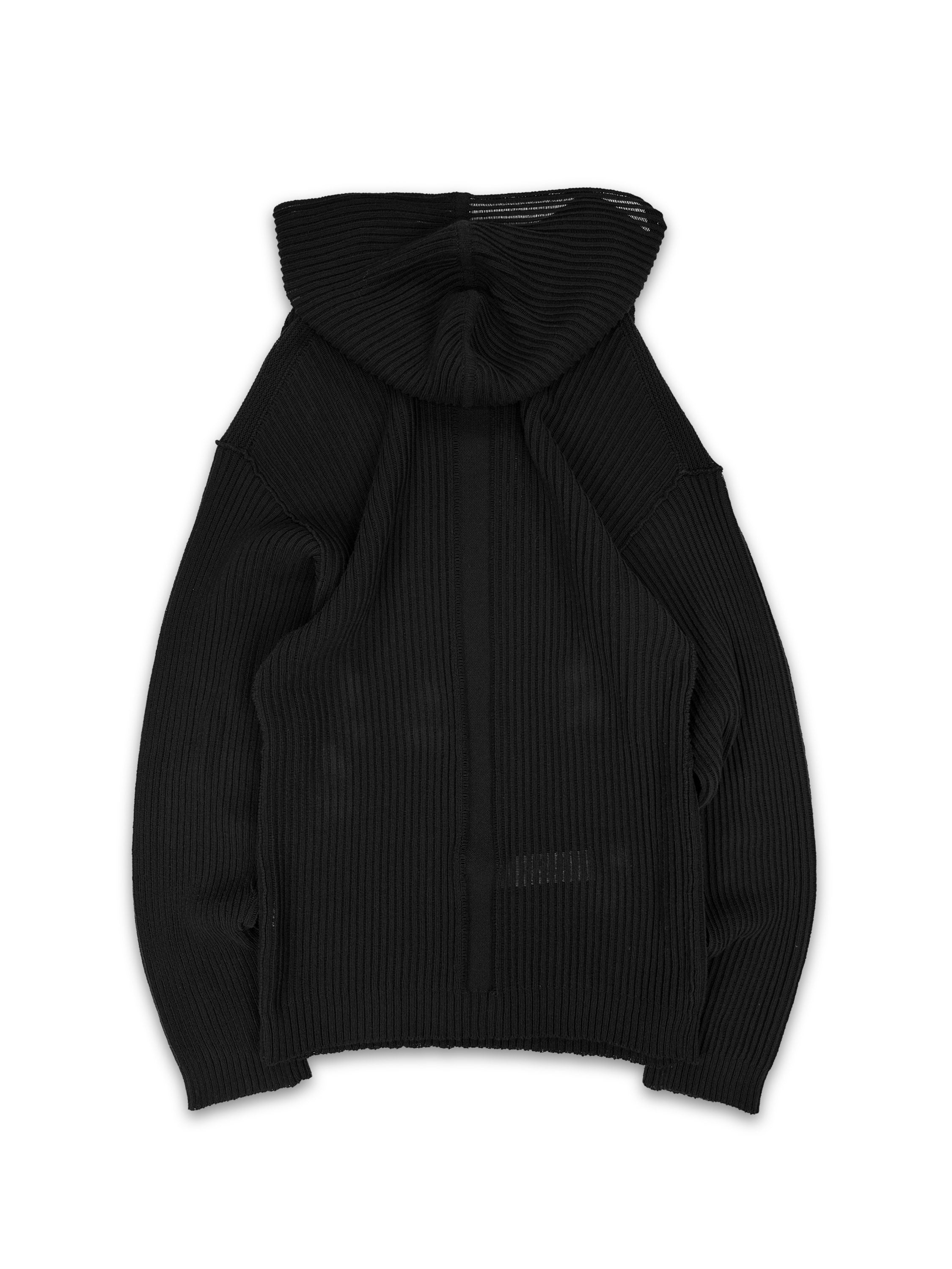 Rick Owens ‘Fisherman’ Black Ribbed Knit Hoodie